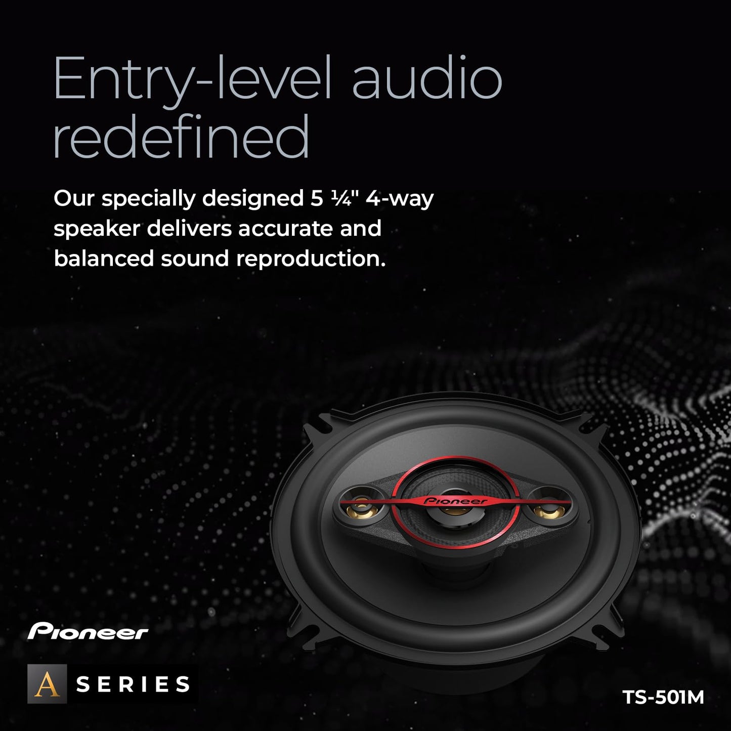 PIONEER TS-501M 4-Way Coaxial Car Audio Speakers (Pair) - 5-1/4' Round, 300 W Max Power, Black and Red