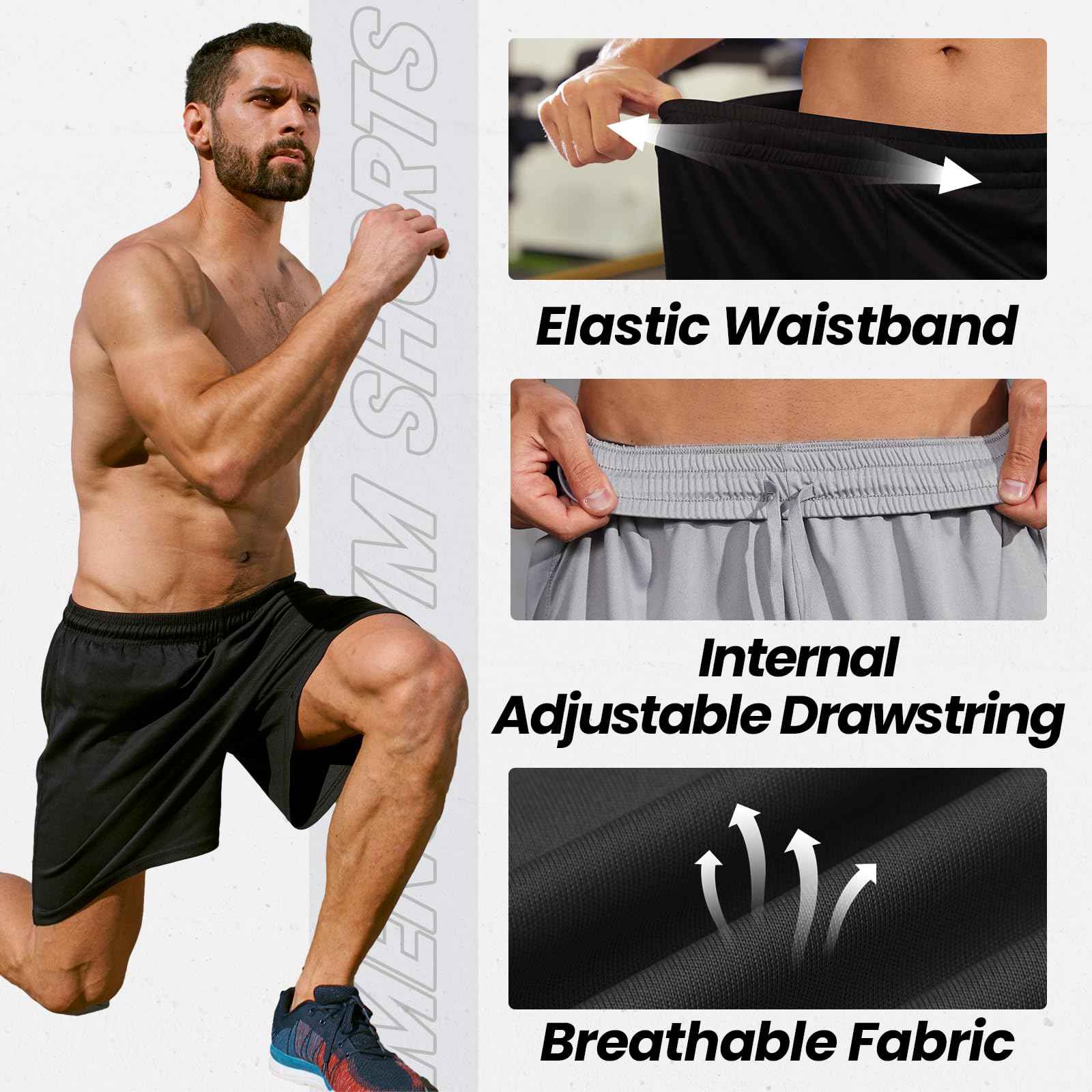 BALENNZ Athletic Shorts for Men with Pockets and Elastic Waistband Quick Dry Activewear