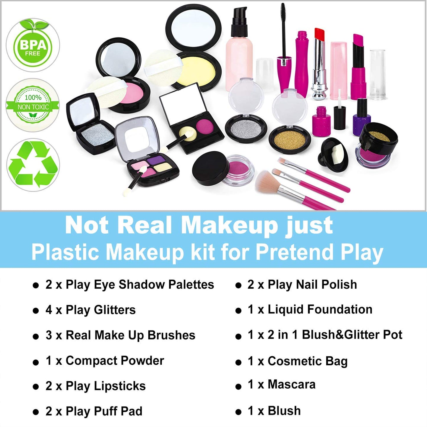TEPSMIGO Pretend Makeup Kit for Girls, Kids Pretend Play Makeup Set - with Cosmetic Bag for Birthday Christmas, Toy Makeup Set for Toddler, Little Girls Age 3+(Not Real Makeup)