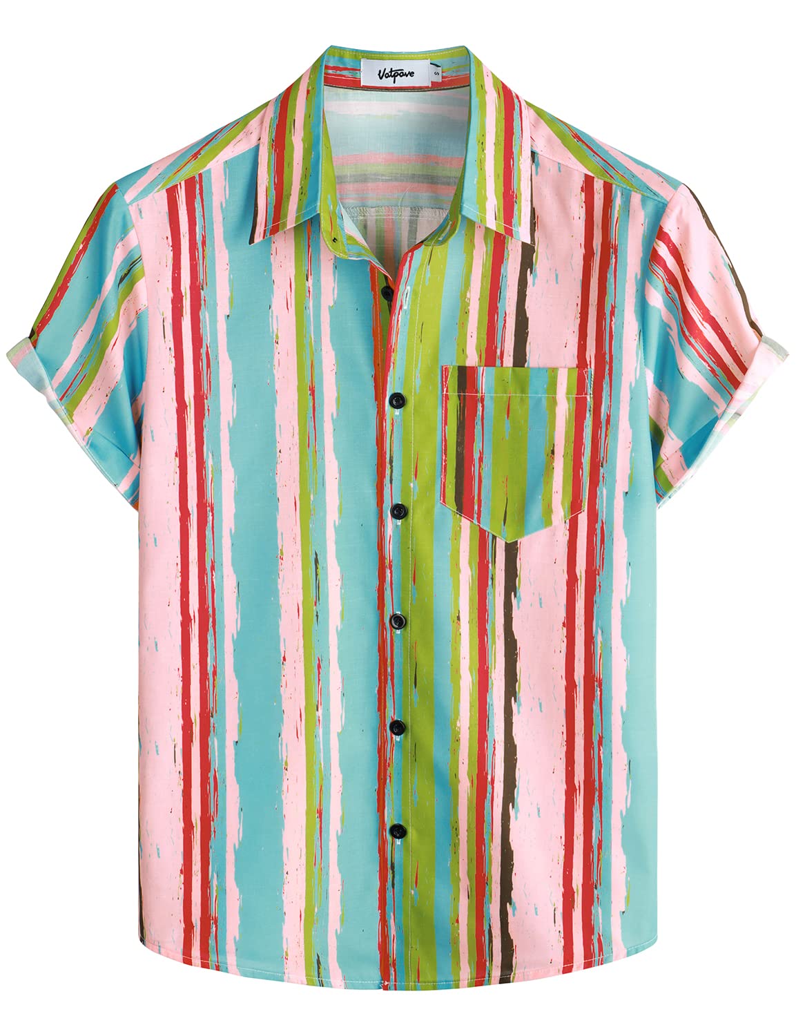 VATPAVE Mens Striped Summer Shirts Casual Button Down Short Sleeve Beach Stylish Untucked Hawaiian Shirts