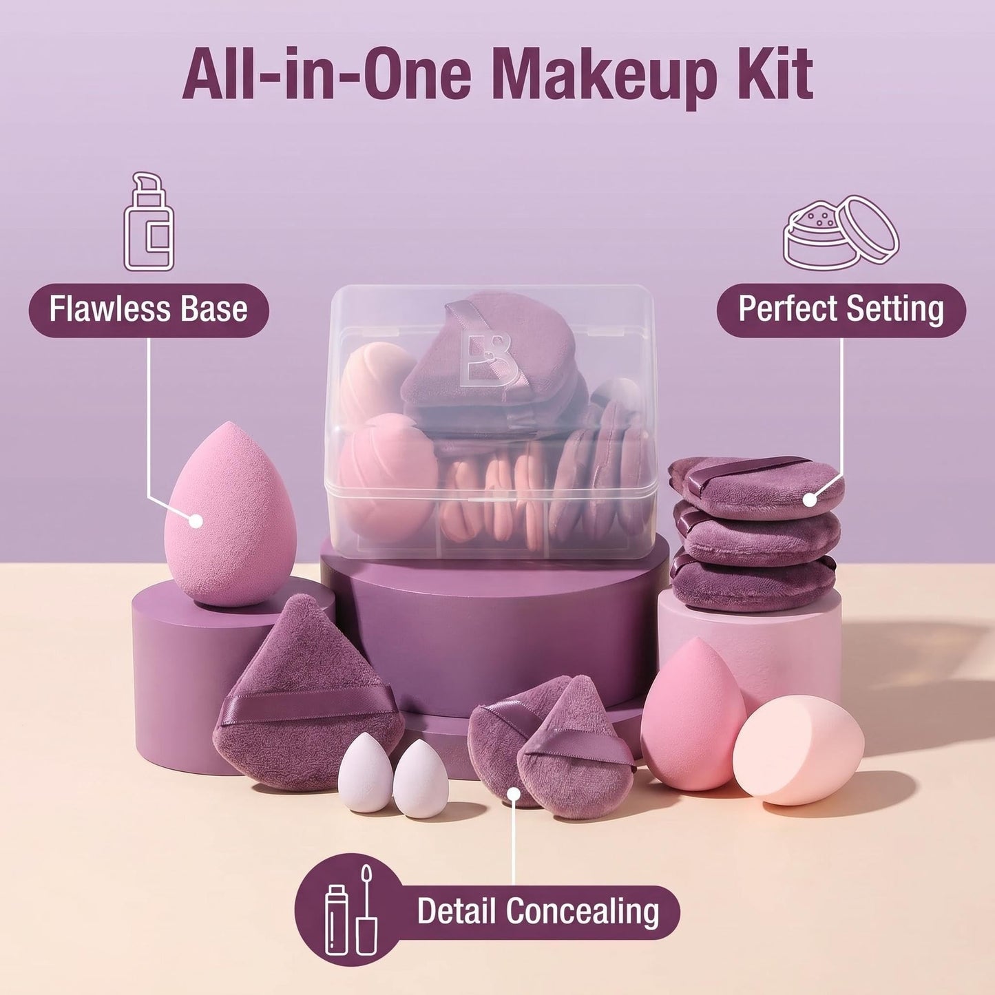 Makeup Sponge Set BS-MALLTriangle Puff 14 Pcs for Liquid, Cream, and Powder, Multi-colored Makeup Sponges and Mini Makeup Sponge