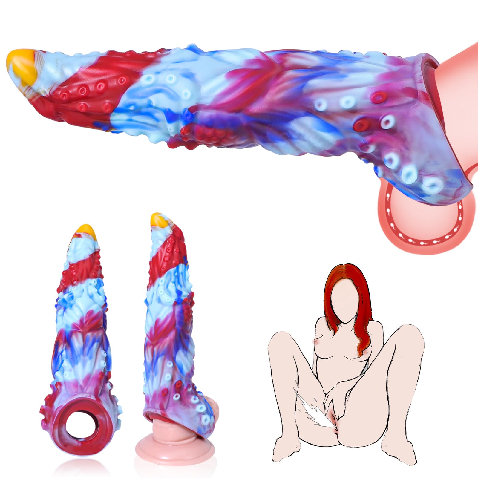 Reusable Clear Penis Sleeve Extender Realistic Textured Cock Extender Body-Safe Stretchy Ultra-Soft Material Cock Enlarger Applicative for Men & Couple