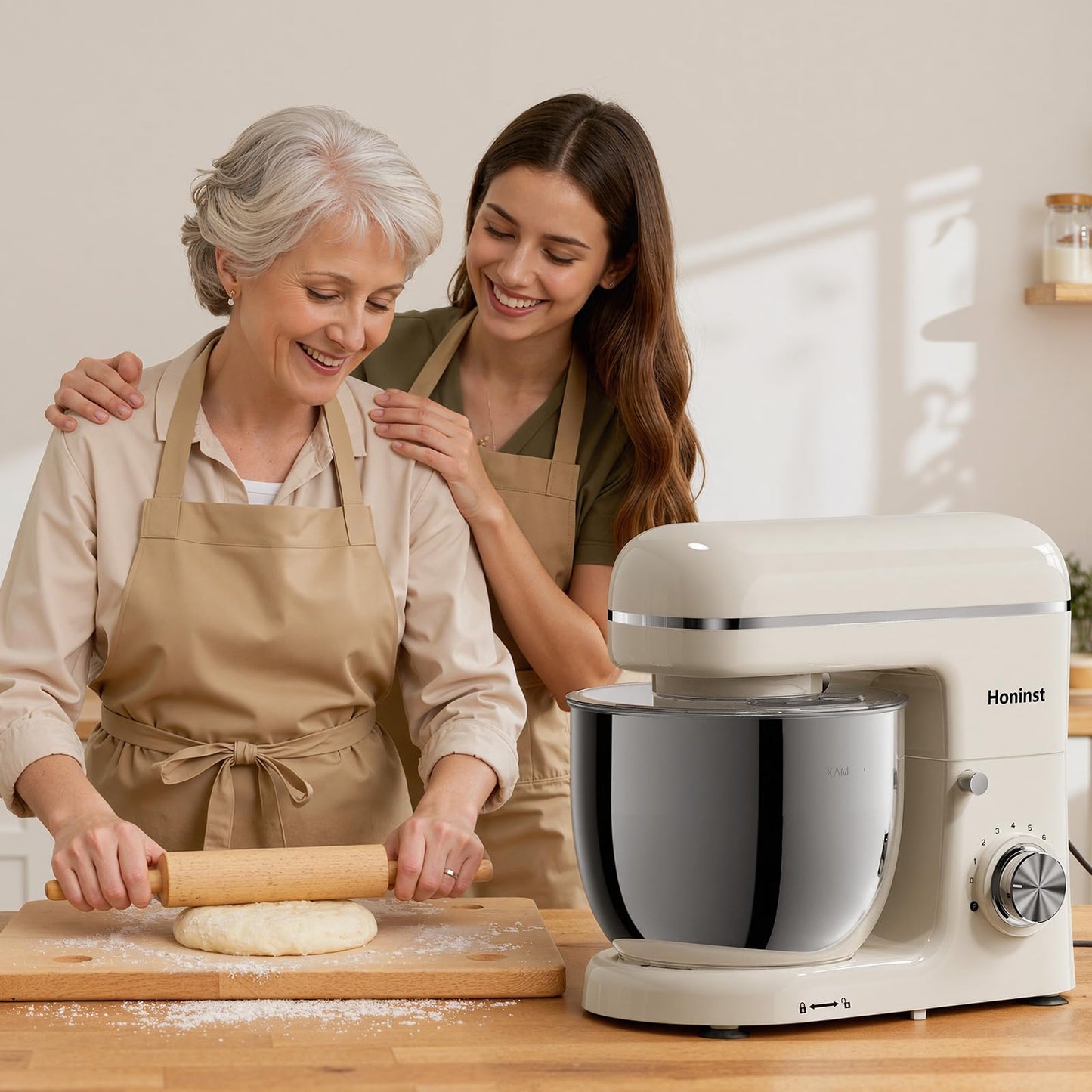 Honinst 6 QT Stand Mixer, Lightweight 10+P Speeds with Tilt-Head Electric Mixer, Kitchen Mixer with Dough Hook, Whisk, Beater, Bowl for Baking, Cake and Most Home Cooks