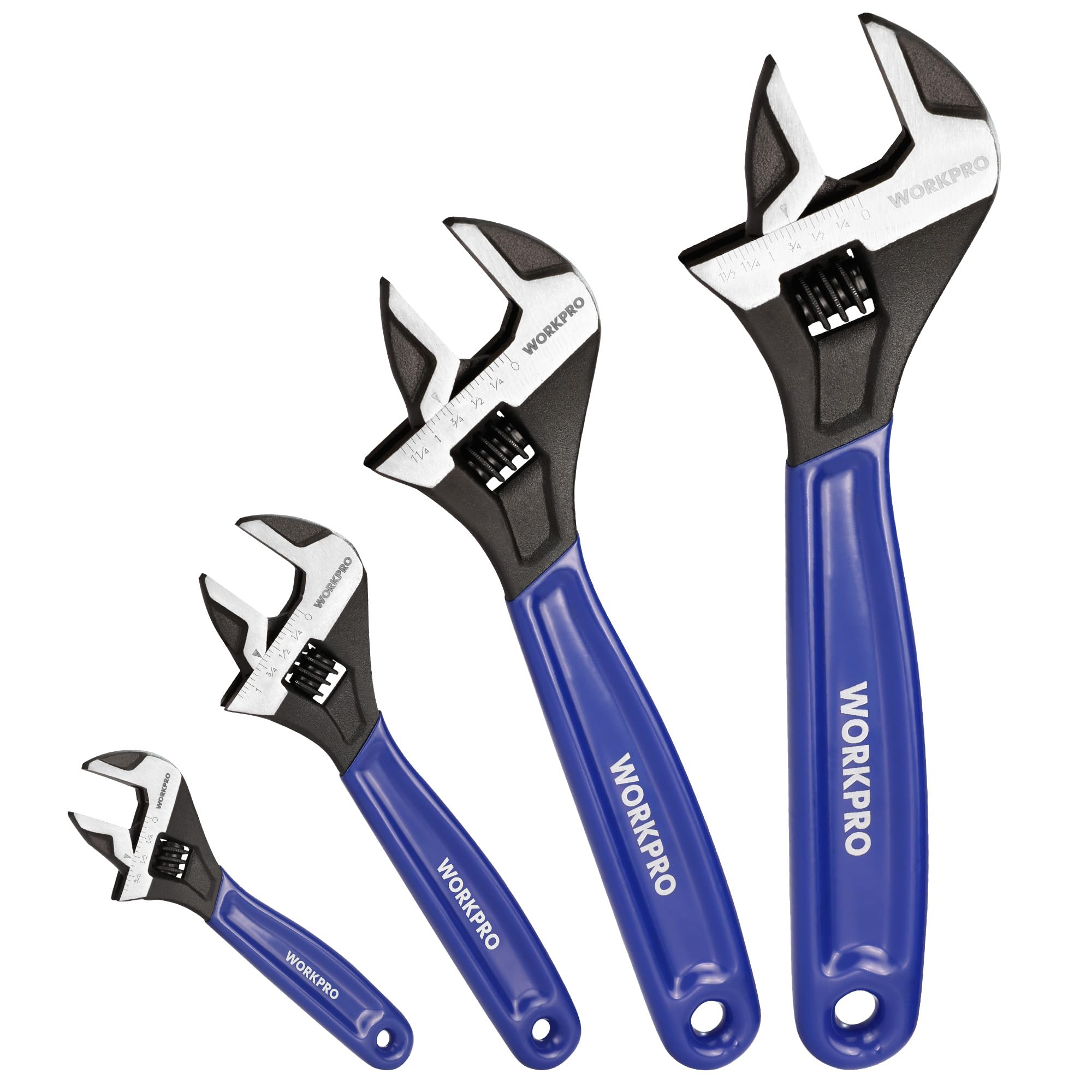 WORKPRO Adjustable Wrench, Cr-V Steel Wide Jaw Black Oxide Wrench