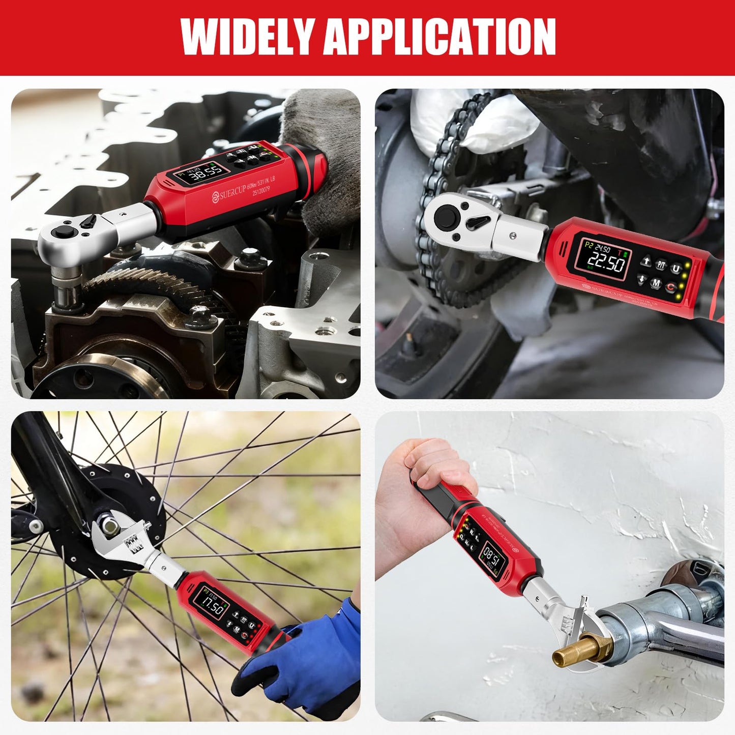 SUERCUP Digital Torque Wrenc ±1% Accuracy with Vibration, Buzzer,LED Notification and Five Units of Measure, for Car,Motorcycle Repair, DIY