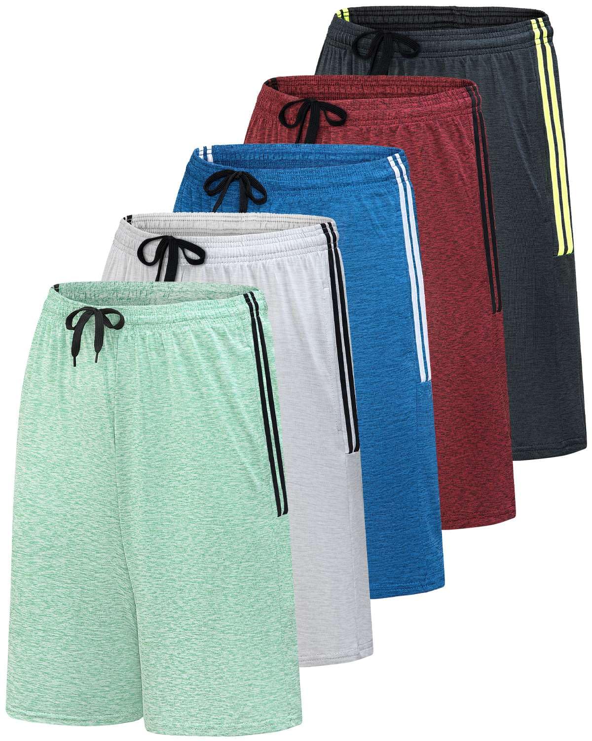 Real Essentials Men’s 5 Pack: 9" Dry-Fit Shorts – Athletic Gym, Workout, Basketball, Running, Casual Lounge Active Pockets