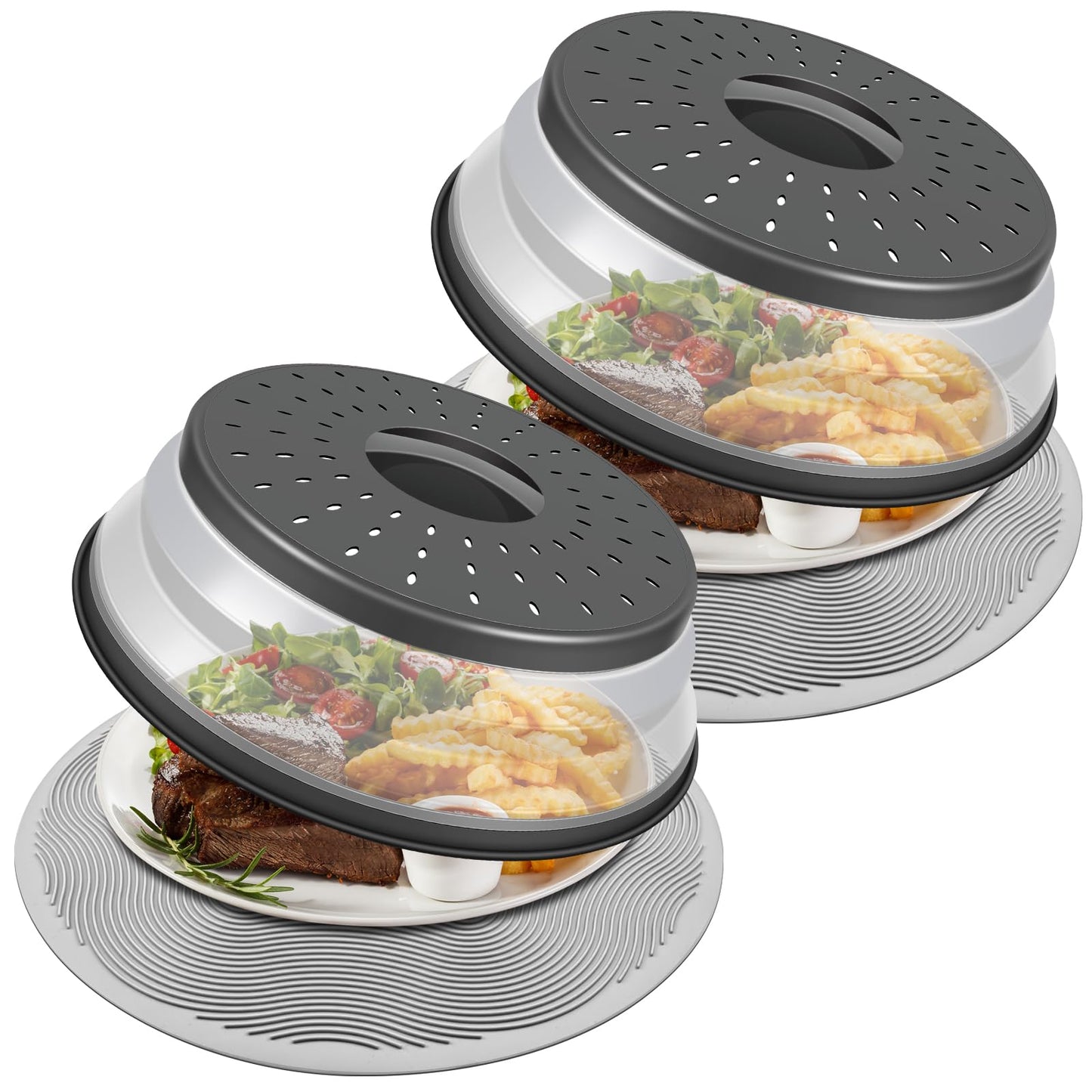 Easy Grip, Microwave Cover for food, LekDrok Microwave Splatter Guard, Collapsible Lid for Plate Dish Bowl, Multi-Purpose Colander Kitchen Gadget for Meal Prep, Dishwasher-Safe, BPA-Free, Charcoal