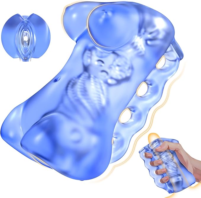 Manual Male Masturbators with Realistic Breasts and Nipples, Transparent Sex Doll Soft Sucking Extrusion Penis Sleeve Blowjob, 3D Realistic Texture Spiral Tunnel Stroker