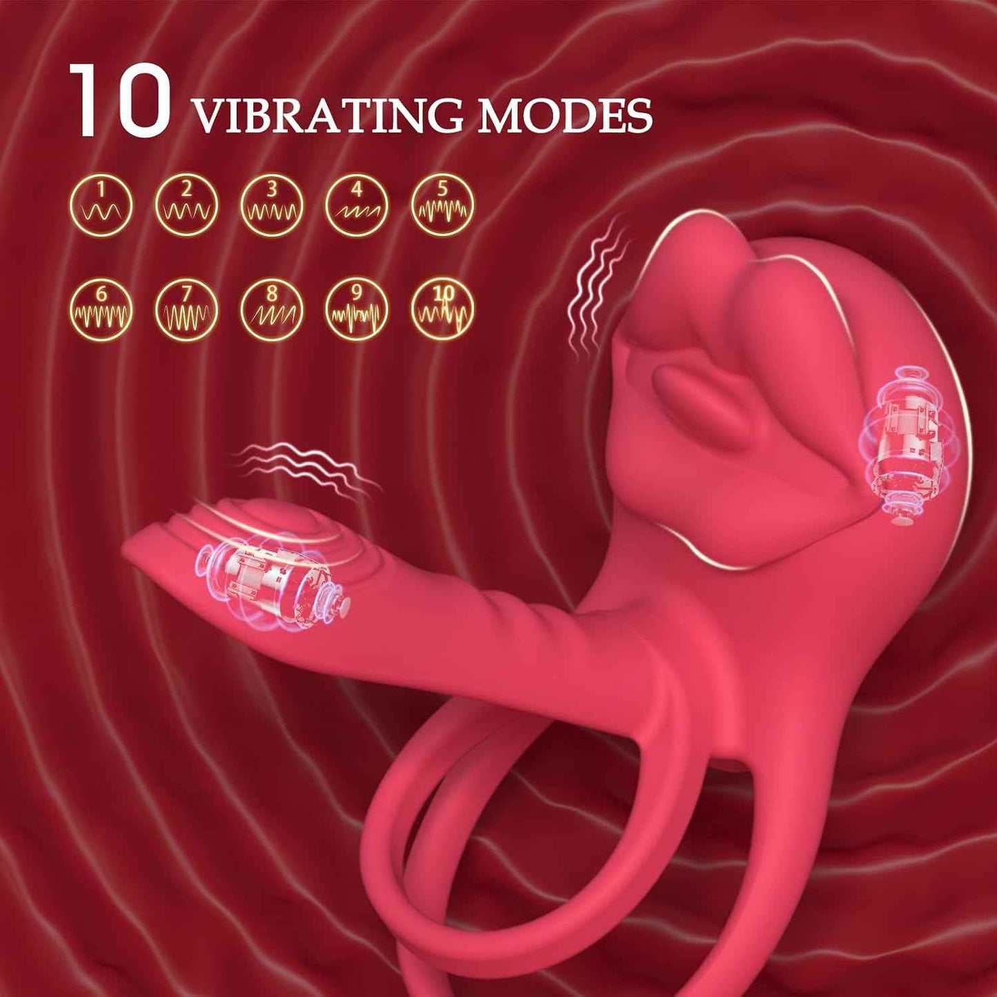 Vibrating Penis Sleeve Cock Ring with Full Lips Tongue Clitoral Stimulator, Penis Ring Vibrator Extender for G Spot Stimulation,Couples Adult Sex Toys for Men Women,HOESDIK Male Couple Sex Toy for Men