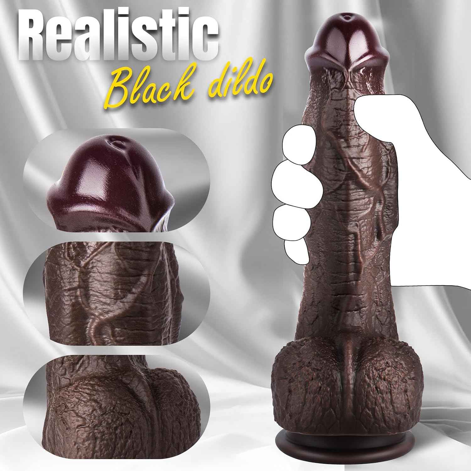 CHANGHANG Realistic Curved Dildo Suction Cup 8.5 Inch Black