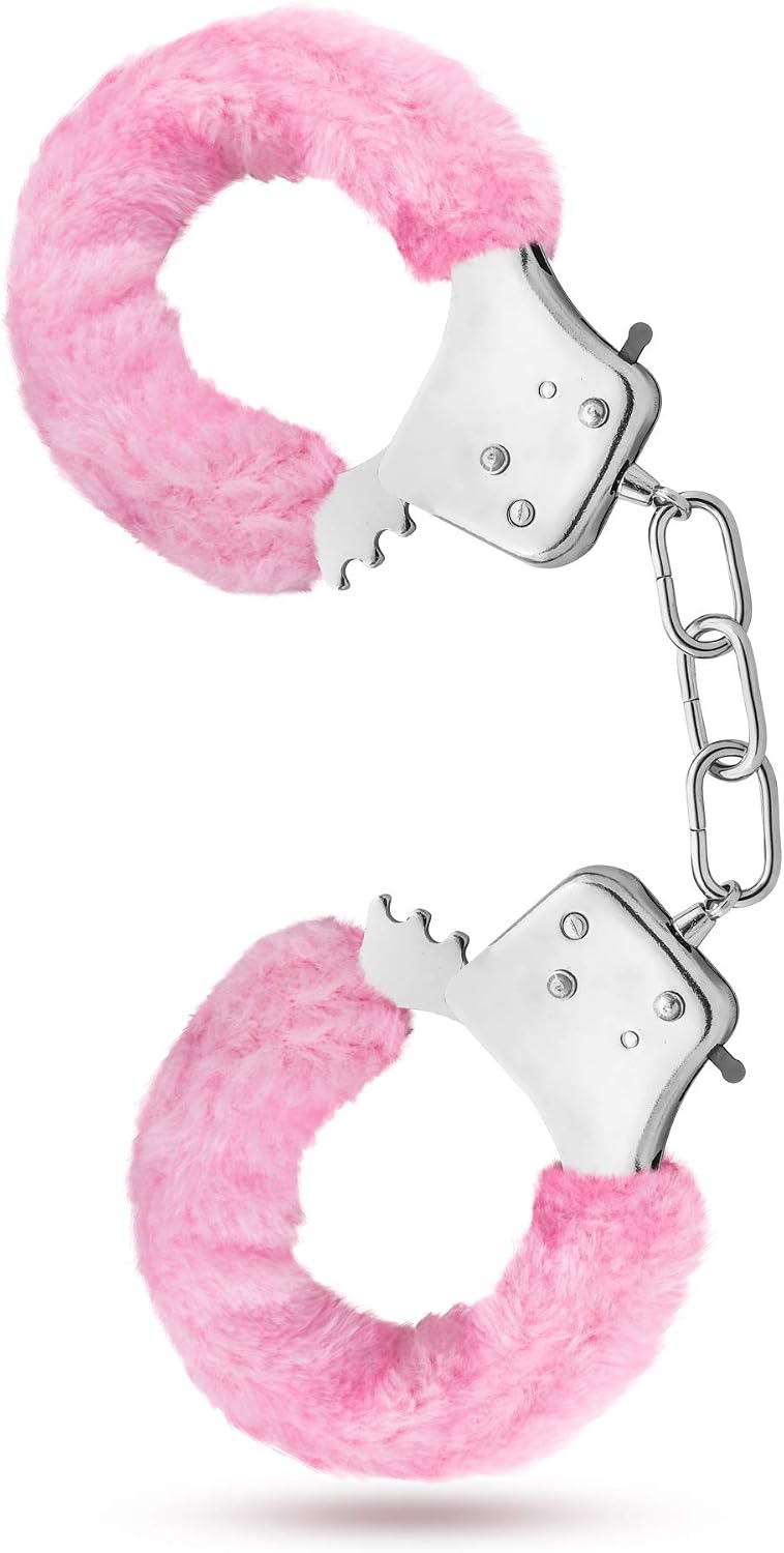 Blush Temptasia Beginner Cuffs 10.5" - Pink Faux Fur Lightweight Metal Handcuffs - Adjustable Bondage Cuffs w/Safety Release & 2 Keys - Women & Men BDSM, Role Play & Fetish Fantasy Restraint Sex Toy