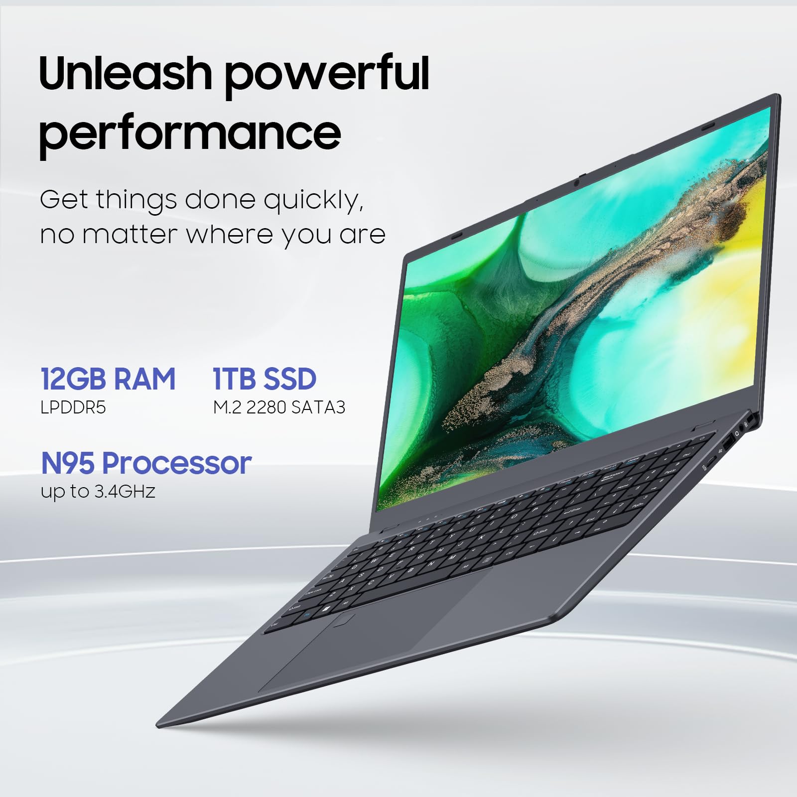 INHONLAP Laptop Computer, 1TB SSD, 12GB RAM Laptops, Quad Core N95 Processor, 15.6" FHD IPS Display, Laptop Support Fingerprint, WiFi 5, BT 5.0, USB-C, HDMI, Black