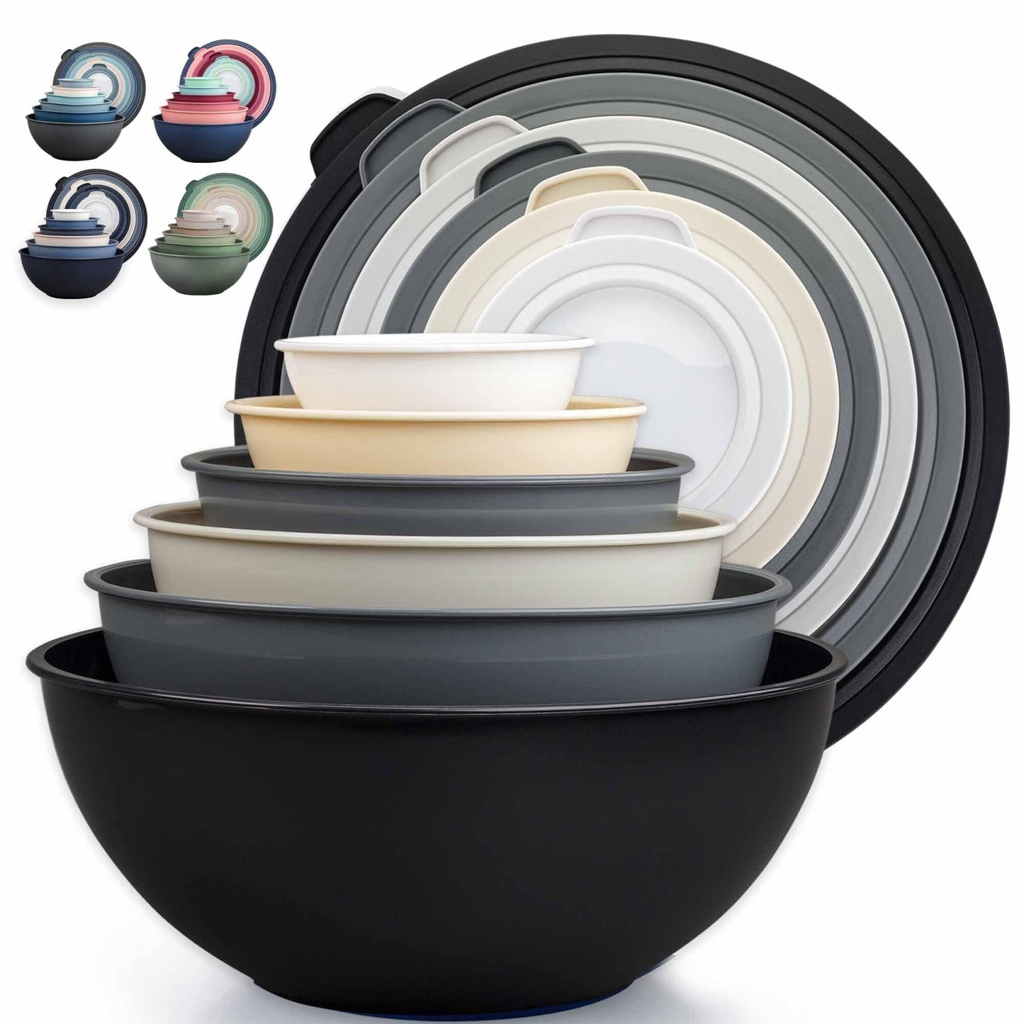 Zulay Kitchen Piece Plastic Mixing Bowls with Lids Set