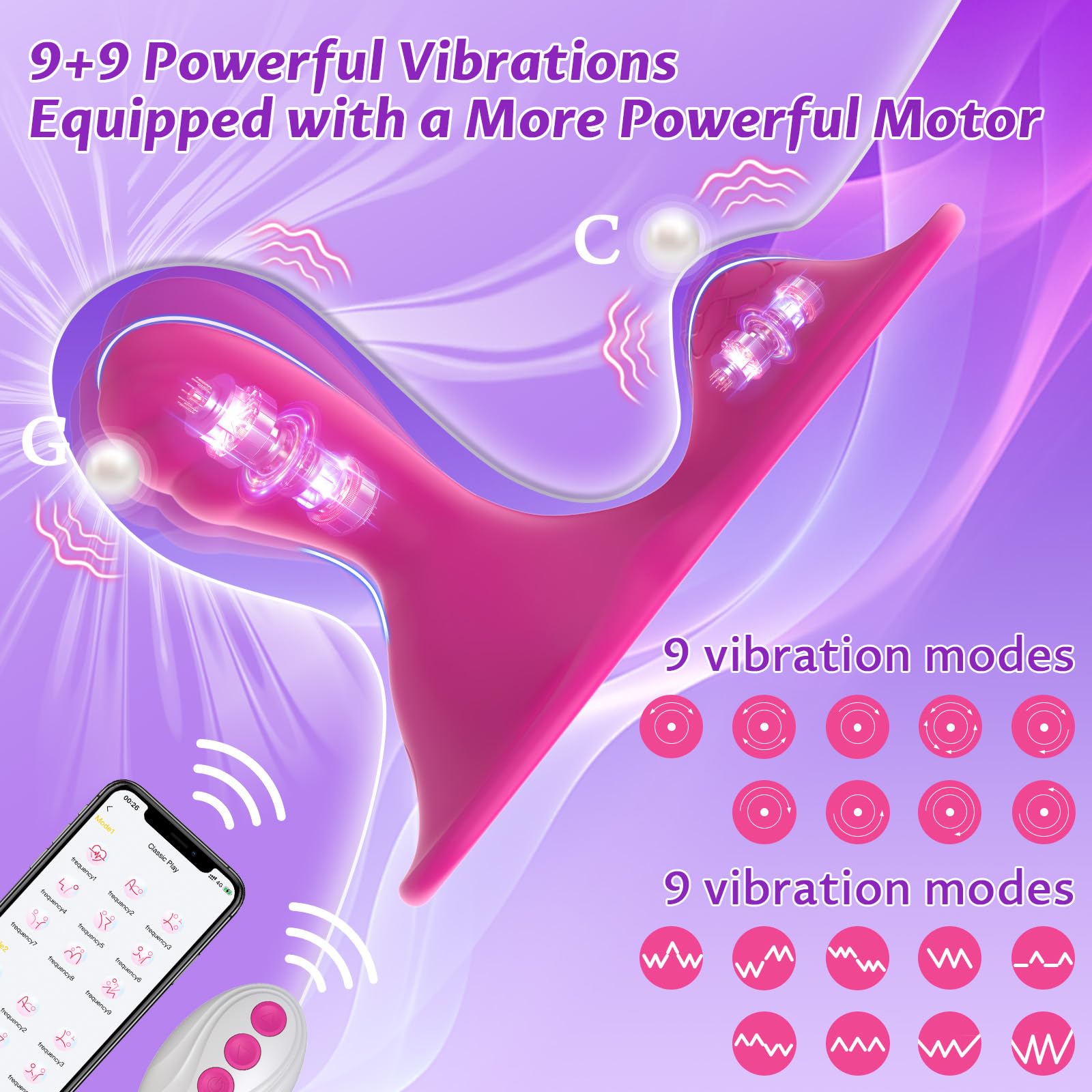 New Adult Sex Toys-Sit and Ride Clit Anal G Spot Vibrator with 9+9 Vibrating Modes APP Remote Control Vibrator
