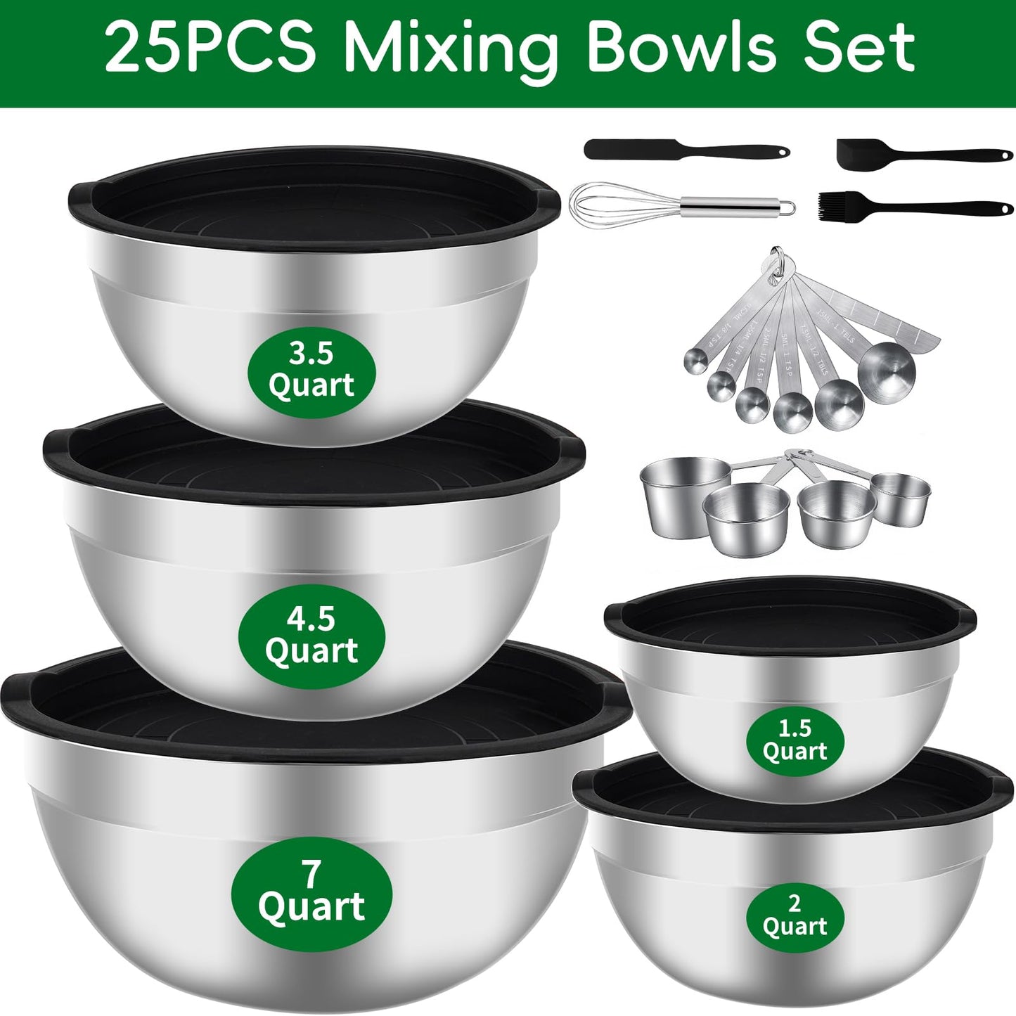 WEPSEN Electric Hand Mixer & Mixing Bowls with Airtight Lids, Handheld Mixers with Whisks Beater, Stainless Steel Metal Nesting Bowl Measuring Cups Spoons Kitchen Cake Blender for Prep Baking Supplies