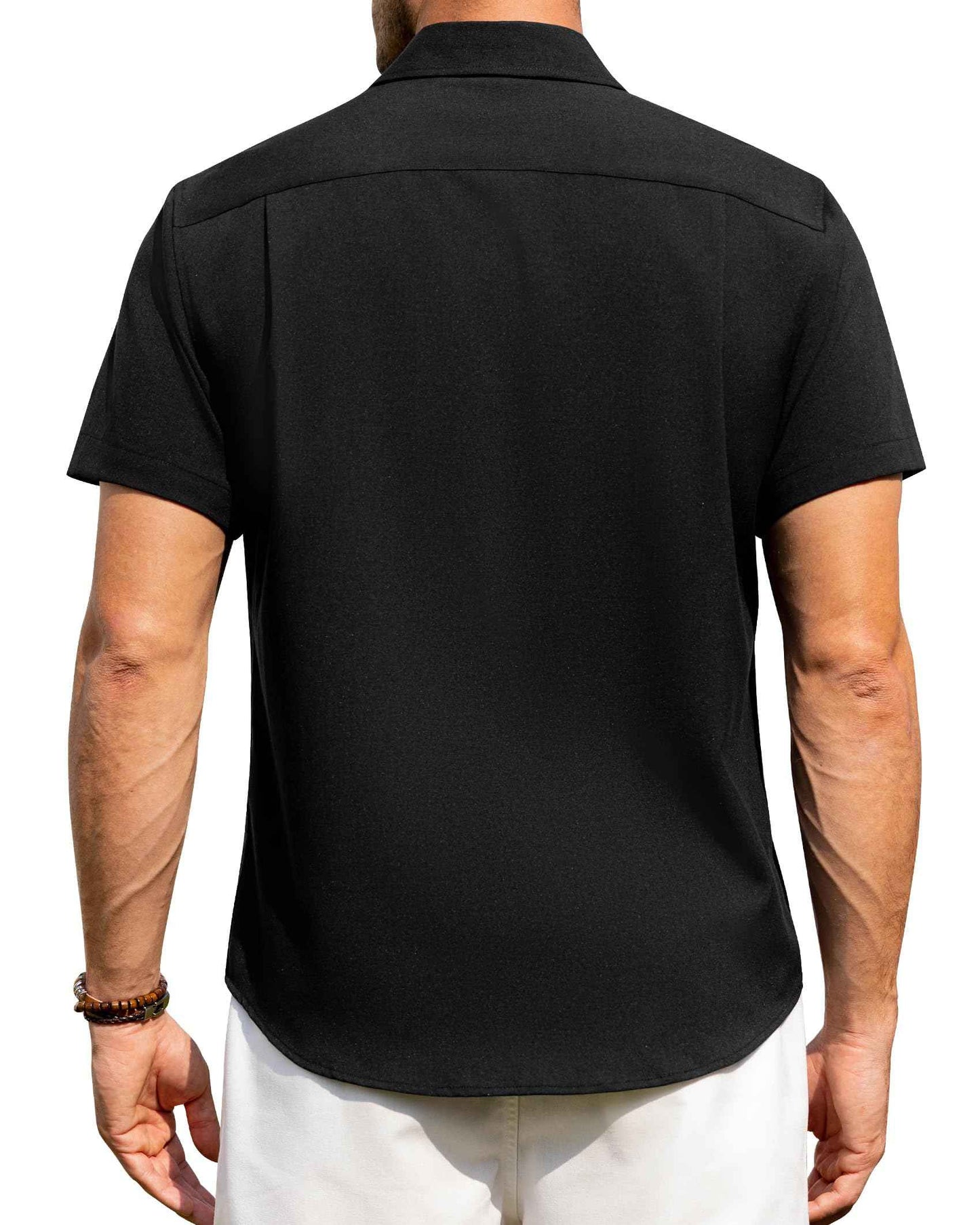 Alimens & Gentle Mens Linen Shirts Short Sleeve Button Down Shirts Wrinkle Free Casual Vacation Beach Summer Tops