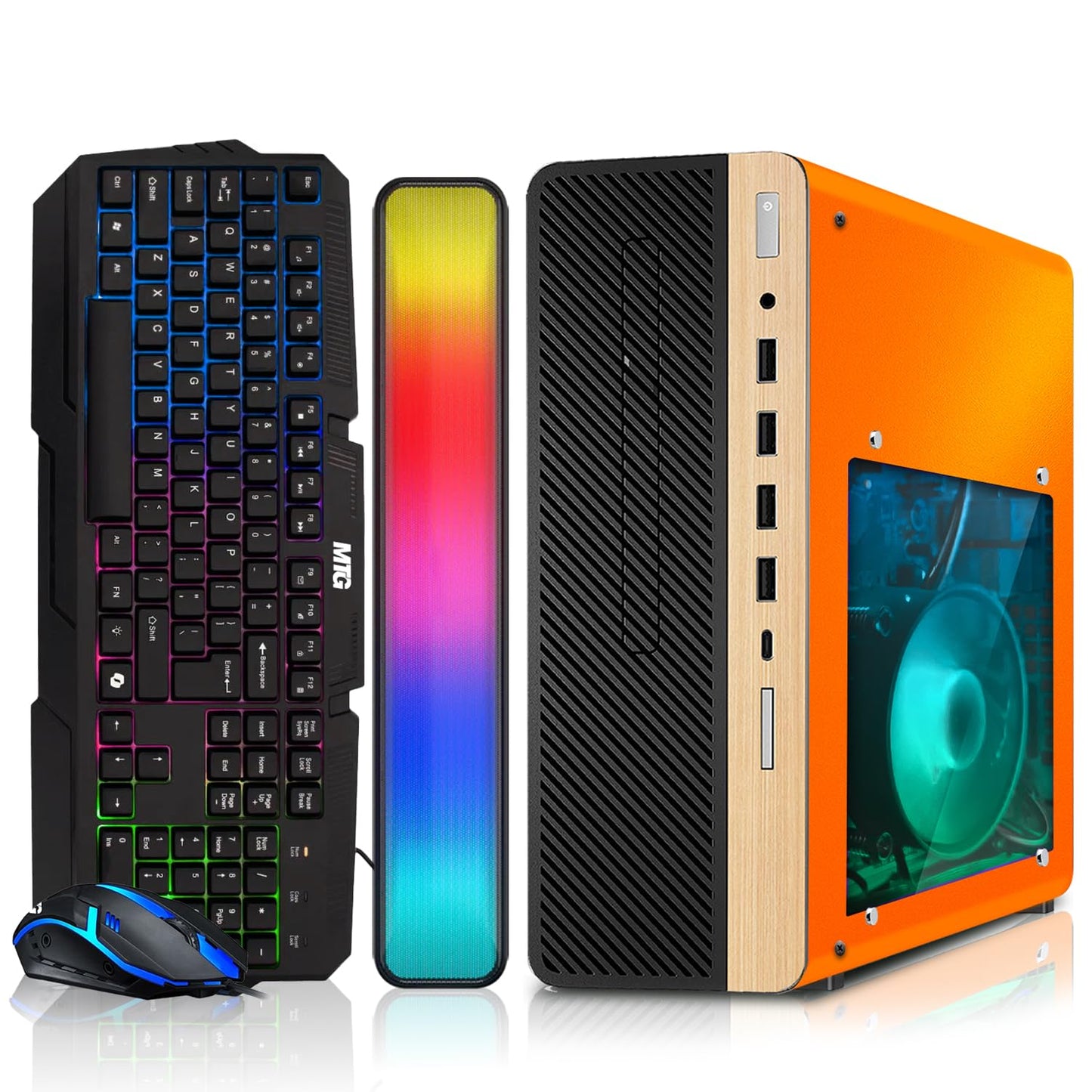 HP Half & Light Dark Desktop Computer PC Phoenix AMD A10-9700, 16GB RAM, 512GB SSD, 1TB SSD, RGB KBM with AI Copilot, WiFi, RGB Sounbar, Windows 11 (Renewed)