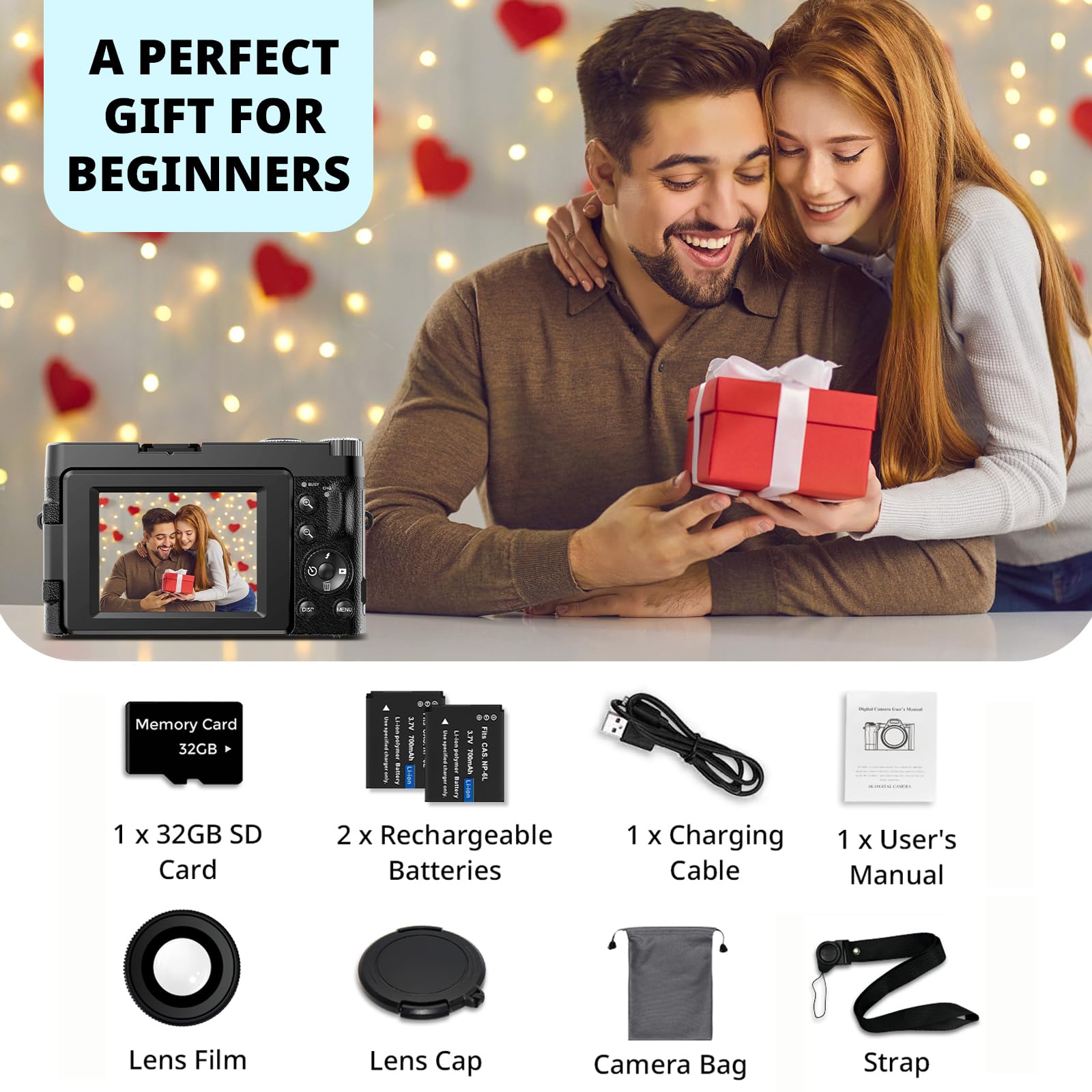 Duluvulu 4K Digital Camera for Photography Autofocus, 2026 Latest 48MP Vlogging Camera for YouTube with SD Card, 2 Batteries, 3" 180°Flip Screen Compact Travel Camera for Teens with 16X Zoom