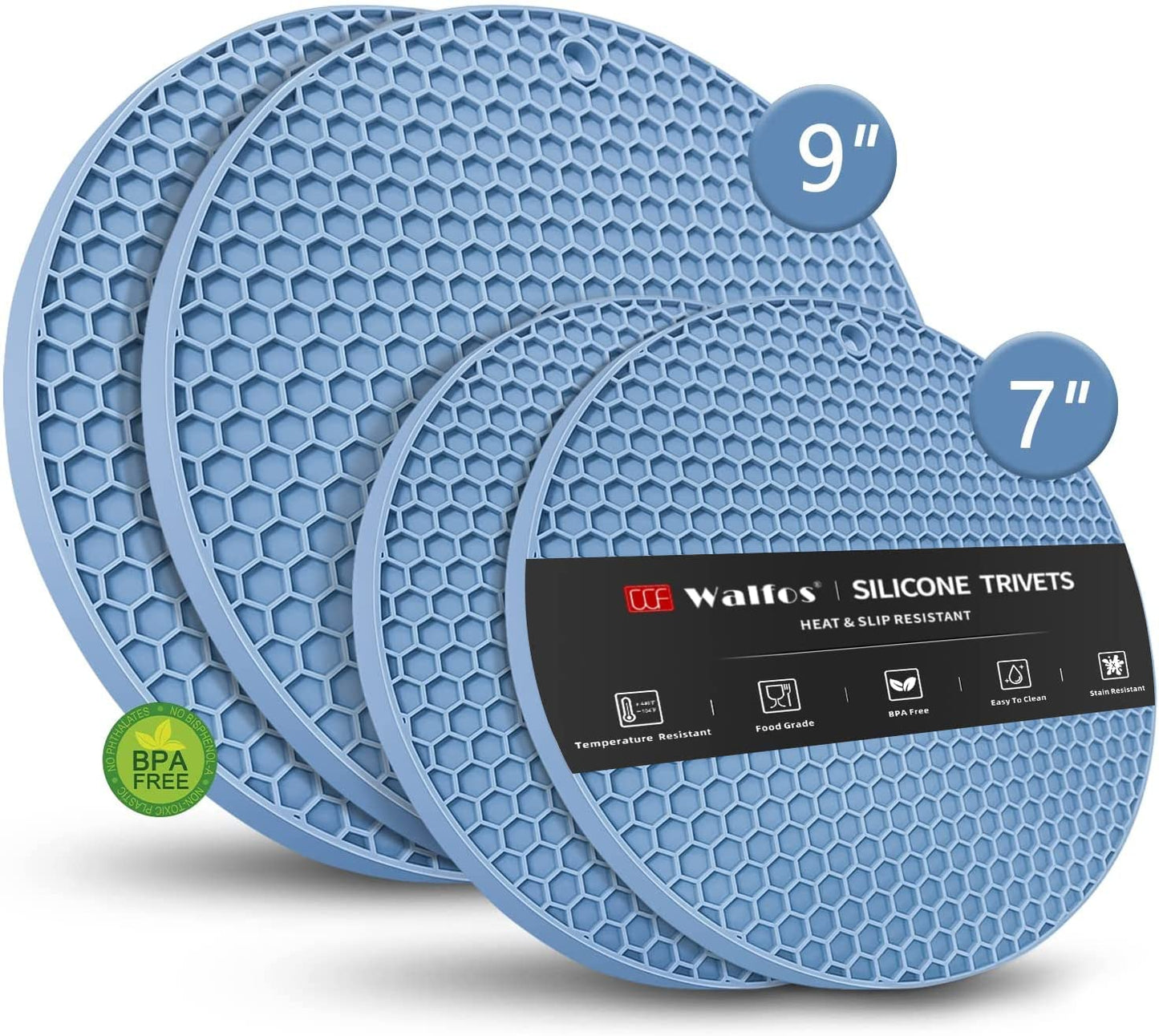 Walfos Silicone Trivets Set - Heat Resistant Pot Holder, Non-Slip & Flexible,Multi-Purpose Kitchen Table Mat, Prefect for Hot Dishes,Spoon Holder, Oven Mitt
