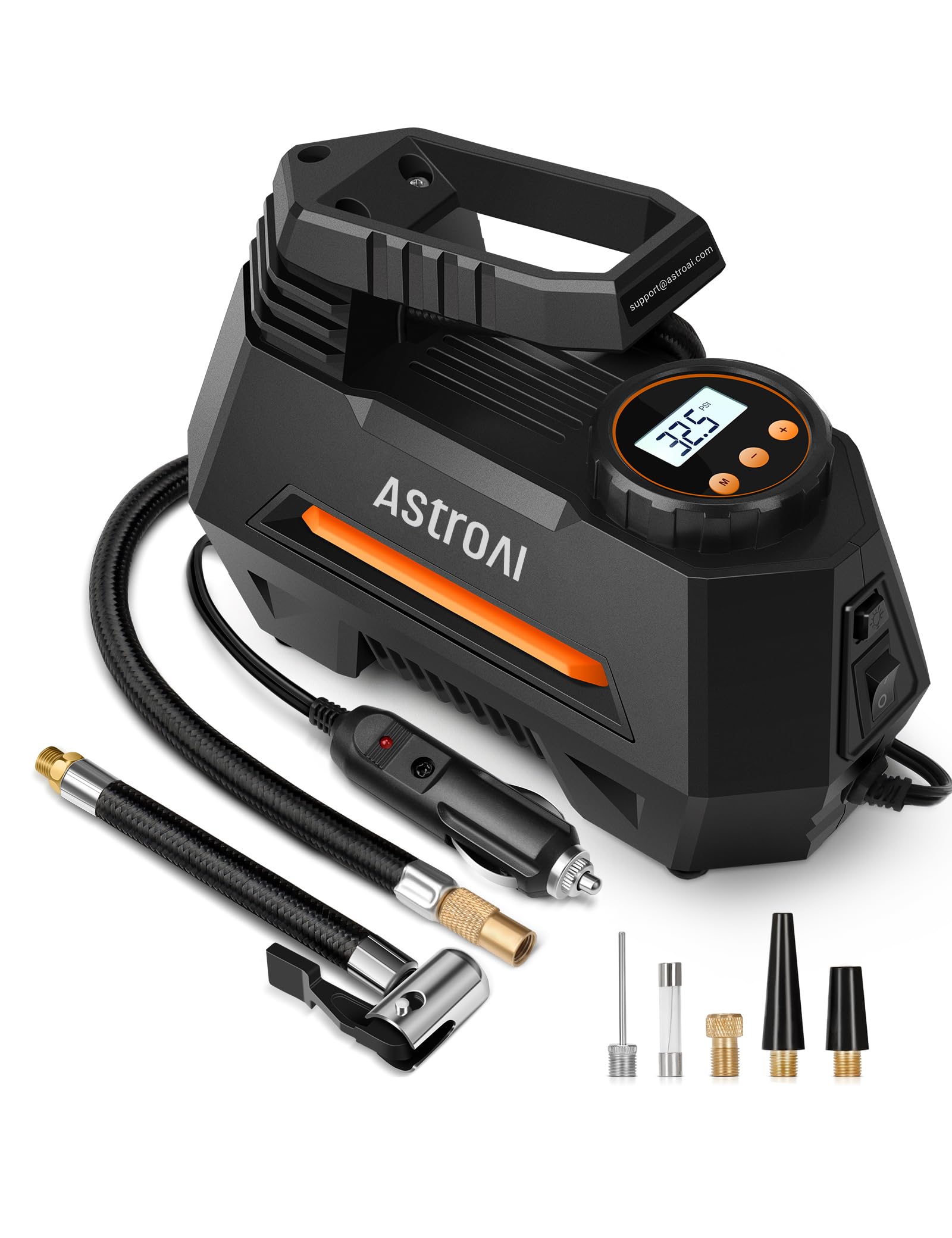 AstroAI Tire Inflator Portable Air Compressor Air Pump for Car Tires-Car Accessories, 9.8Ft Cord-12V DC-Powered Auto Pump with Digital Pressure Gauge, Emergency LED Light for Bicycle, Balloons