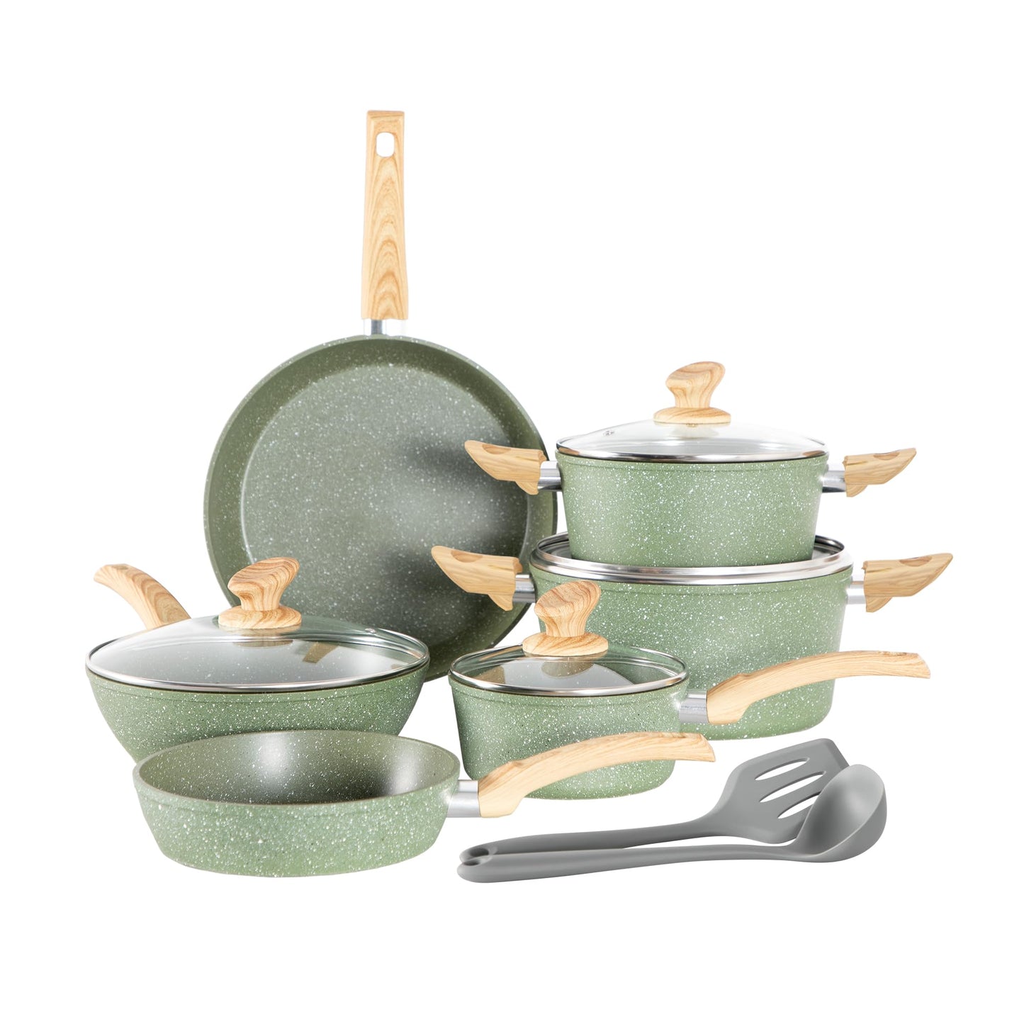 Induction Kitchen Cookware Sets - 12 Piece Cooking Pan Nonstick Set, Granite Black Pots and Pans Set