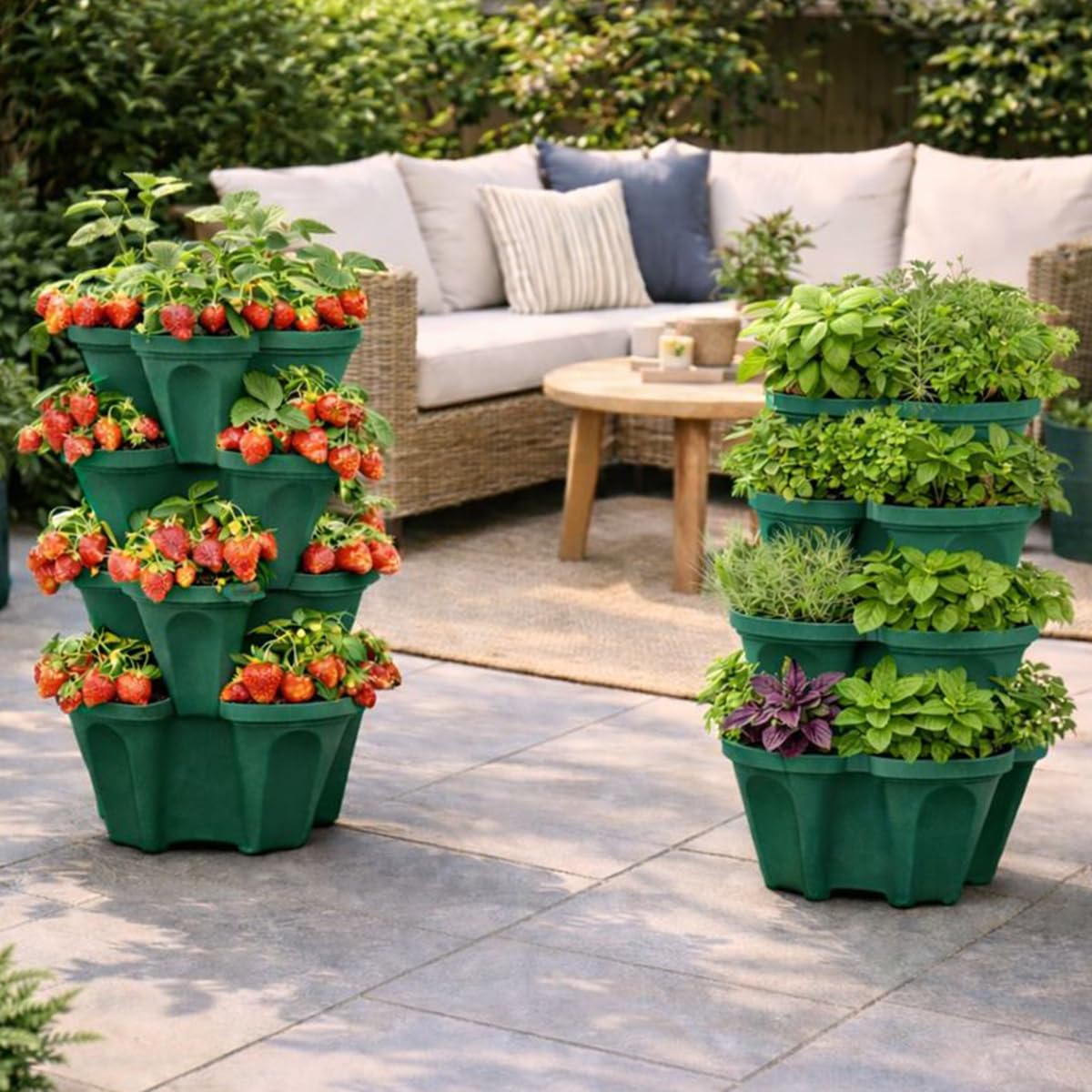 Vertical Garden Planter 4 Tier Stackable System with 16 Planting Sites – Space Saving Herb, Strawberry & Food Crop Planter with Center Support Hole for Indoor Outdoor Gardening