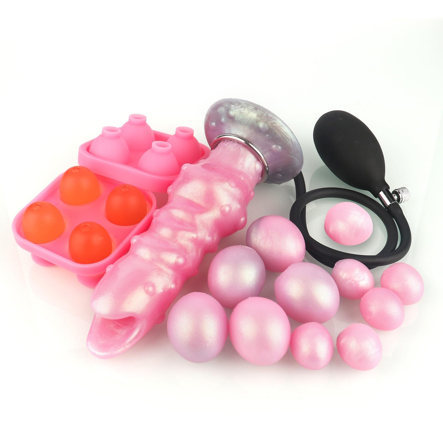 Inflate Pump Ovipositor Dildo Hollow Tunnel with 11 Silicone Eggs for Women Adult Sex Toy for Couples Masturbation