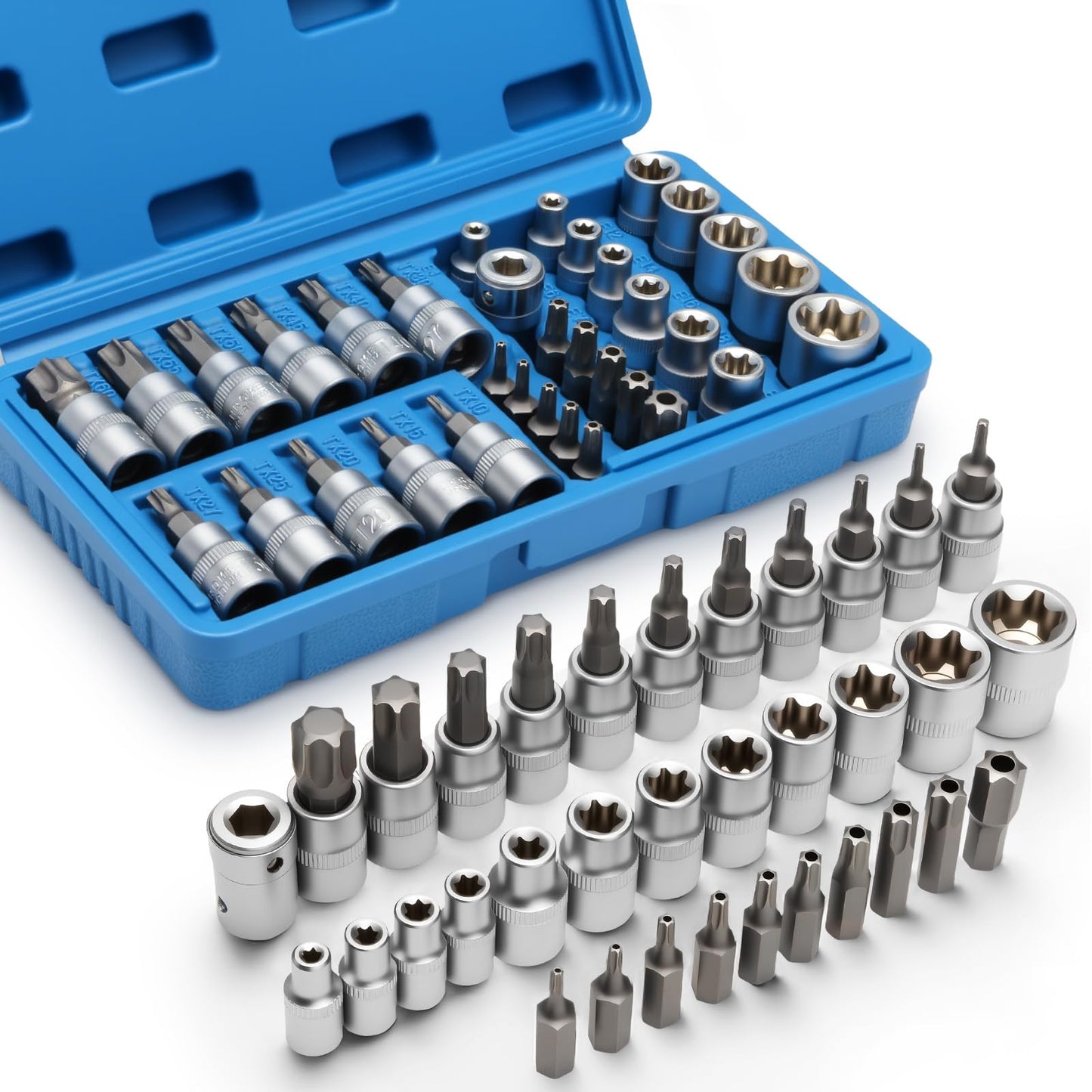 DISEN Torx Bit Socket and Female External Socket Set, Premium CR-V & S2 Alloy Steel, Impact Socket Adapter Set,High Torque Laser Marked for Automotive Mechanic