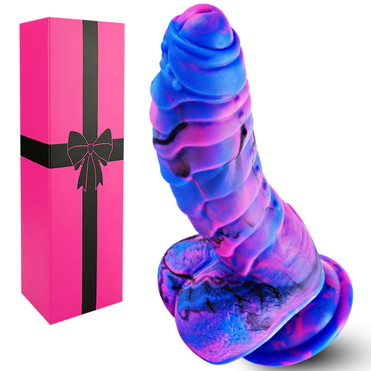 7 Inch Fantasy Monster Thick Dildo with Suction Cup, 6" Short Soft Silicone Realistic Colorful Purple Blue Anal Dildo for Women Men, Small Alien Dragon G-spot Dildos Adult Sex Toys for Beginner Couple