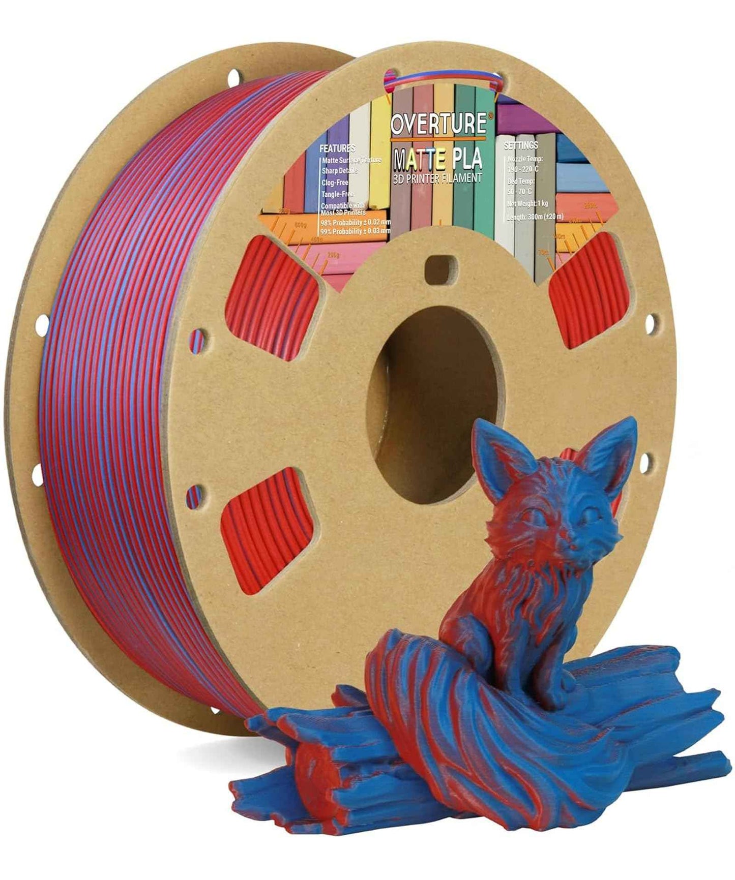 OVERTURE Matte PLA 3D Printer Filament 1.75mm, Matt Surface & Low Warping Filament 1kg Spool (2.2 lbs), Accuracy +/- 0.02 mm, Fit Most FDM Printers