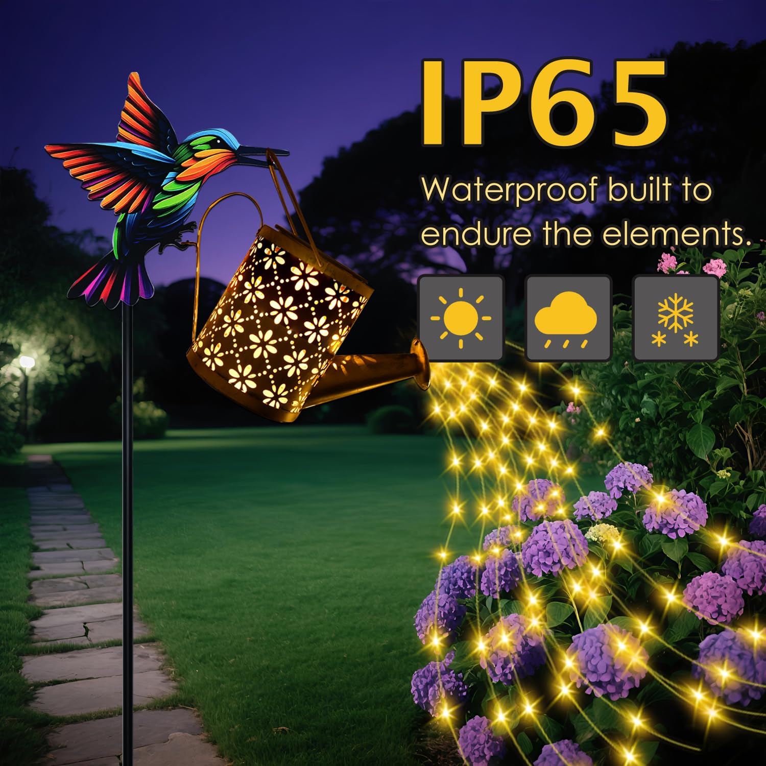 Solar Watering Can with Cascading Lights Outdoor Garden Decor, Gardening Gifts for Mom Women Grandma Birthday, Solar Lights for Garden Decorations Patio Yard Lawn Backyard