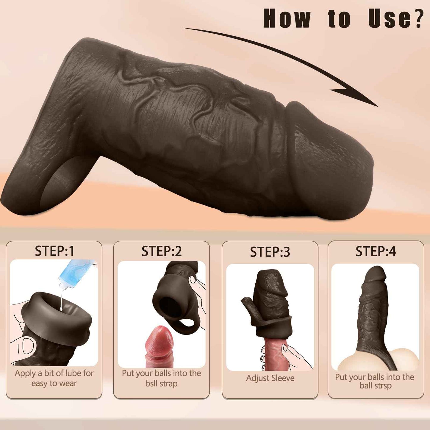 Reusable Penis Sleeve with Cock Ring, Open-Ended Ultra-Soft Silicone Cock Sleeve Penis Enlarger for Couples Men Adult Sex Toy