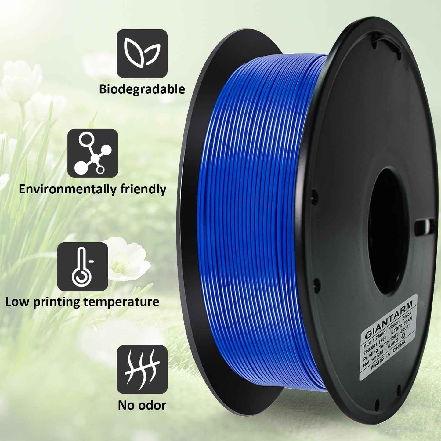 GIANTARM 3D Printer PLA Filament, Glitter Blue Filament, 1.75mm Dimensional Accuracy +/-0.03mm, 1080 Feet per Roll, Vacuum Packaging, for Most 3D FDM Printer