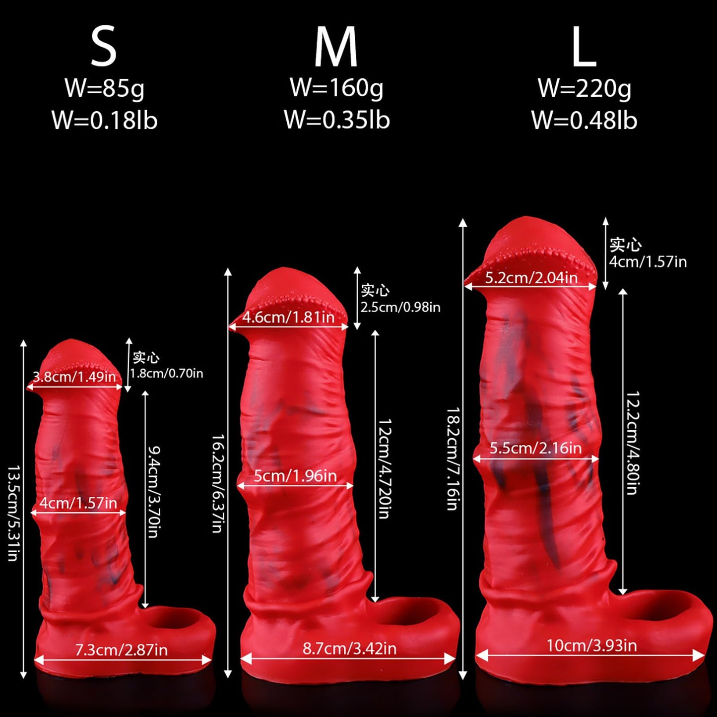 Realistic Horse Penis Sleeve Monster Penis Sleeve Extender 3 Sizes Silicone Reusable Horse Dildo Men Penis Sleeves Extender,Realistic Dildo Penis Sleeve, Adult Male Sex Toys for Men Couple