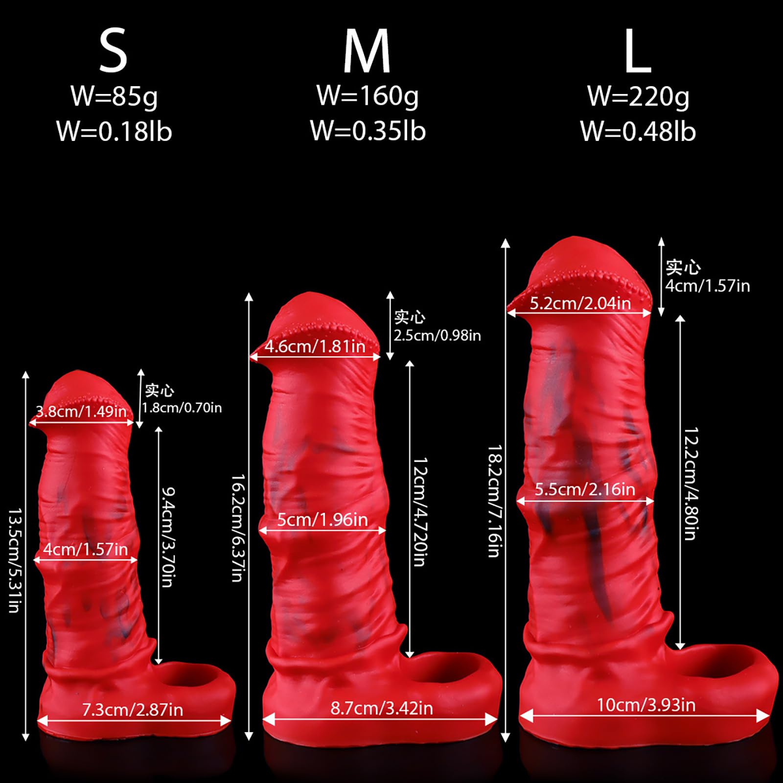 Realistic Horse Penis Sleeve Monster Penis Sleeve Extender 3 Sizes Silicone Reusable Horse Dildo Men Penis Sleeves Extender,Realistic Dildo Penis Sleeve, Adult Male Sex Toys for Men Couple