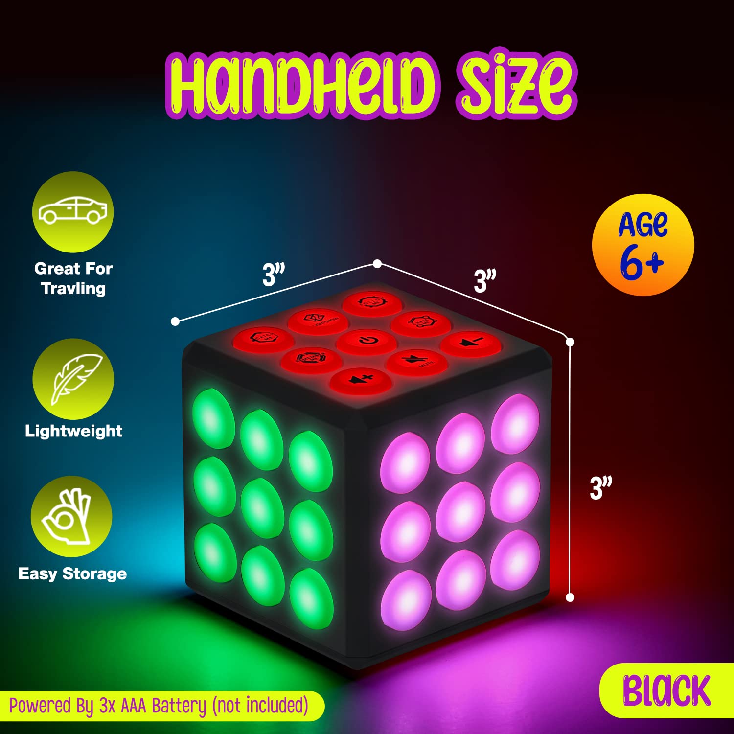 PlayRoute Light Up Cube Brain and Memory Game - Gift Toy for Kids Boys & Girls Ages 6-12 Years and Up