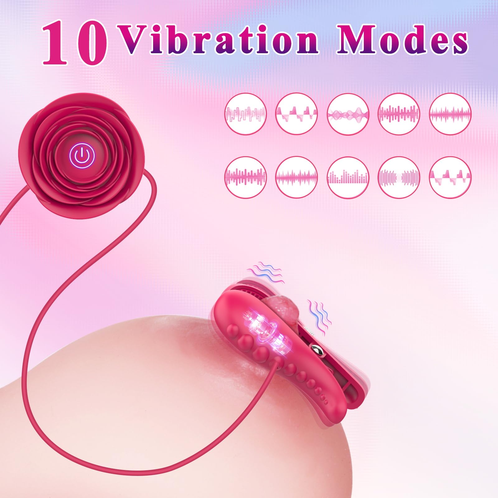 Nipple Toys Vibrator with BDSM Rose Necklace Sex Toys, Collahelper Nipple Clamps Sex Pleasure Tools for Women Couples, Adjustable Nipple Clips Vibrators with BDSM Choker Breast Flirting Stimulate