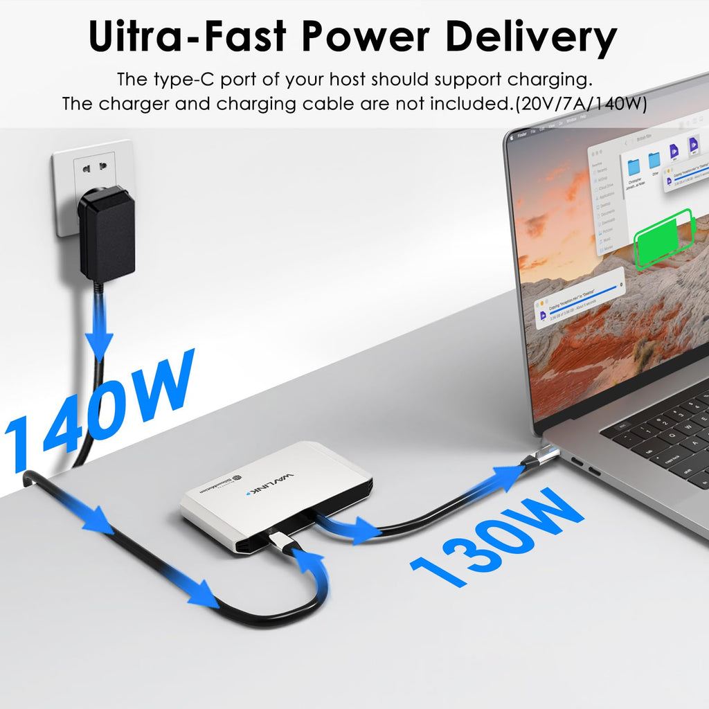 4 Monitor Docking Station, WAVLINK Quad Monitors Adapter for M1/M2/M3/M4/Macbook Neo macOS, 140W PD in, 4 HDMI, Quad 4K Output, SMI Driver & Host USB3.2 Gen 2 Required