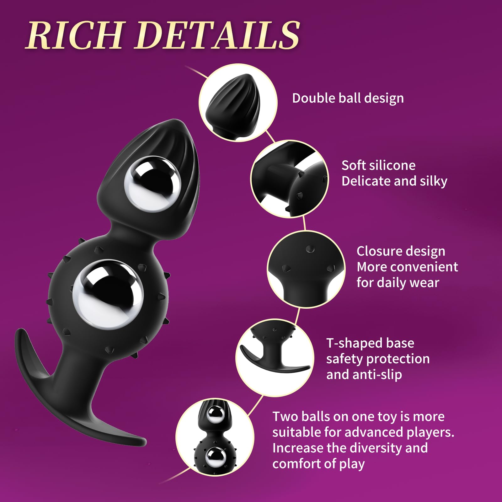 Sex Toys Dual-Ball Butt Plug Anal Plug with Internal Rolling Beads，Enhanced Sensory Stimulation Through Vibrations on Impact，Wearable Anal Dildo, Comfort-Fit for Anal Sex Toys for Advanced Women Men