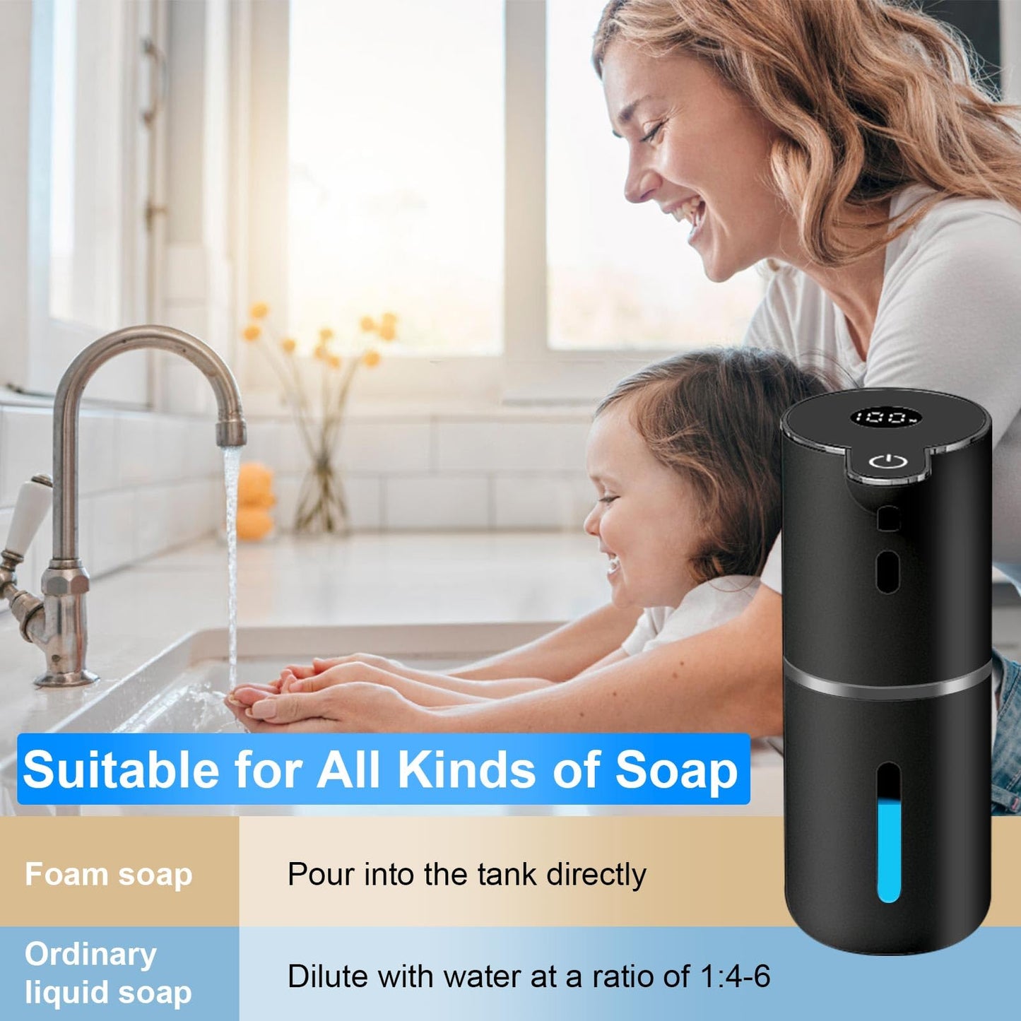 OHIFAST Automatic Soap Dispenser Touchless, USB Rechargeable Smart Hand Soap Dispenser, 6-Level Adjustable, 12.8oz/380mL Wall Mounted for Bathroom Kitchen Dish Soap