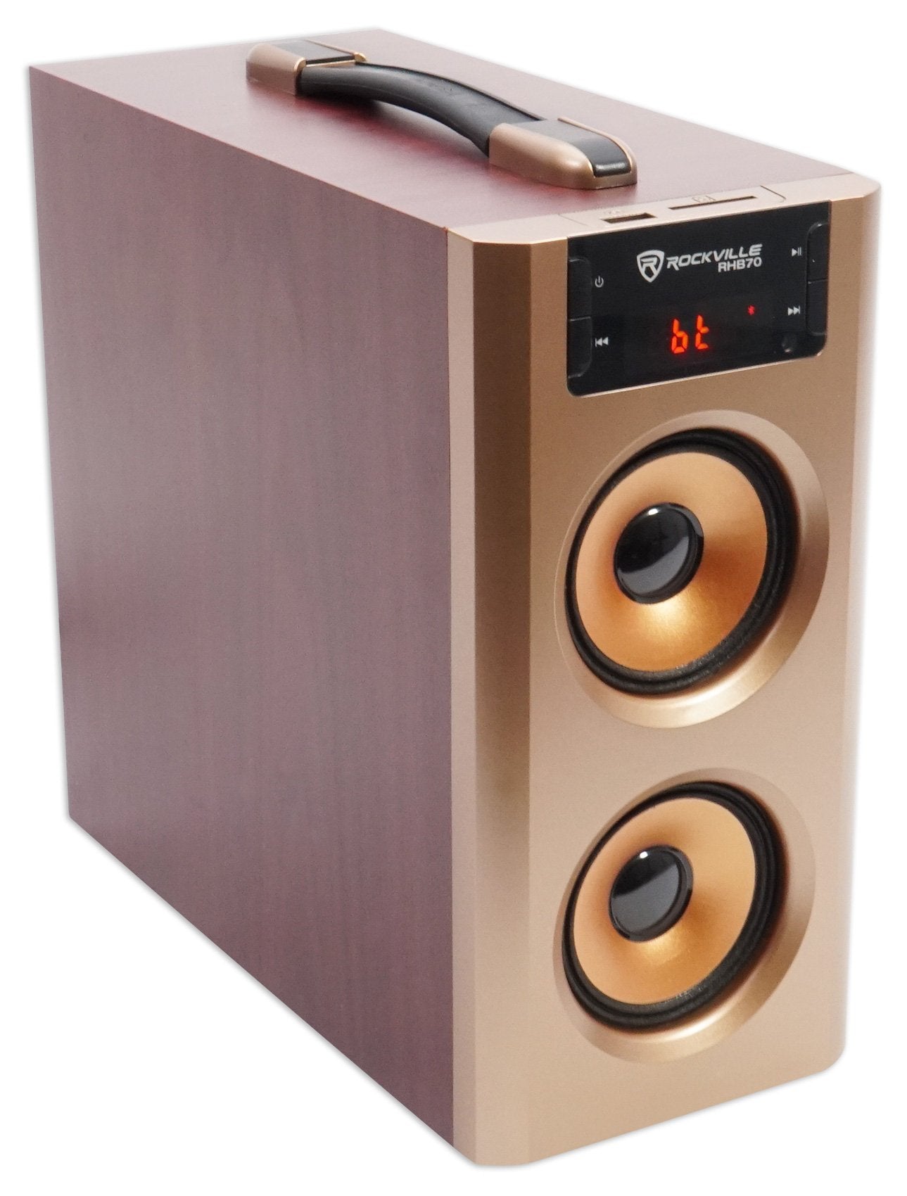 Rockville RHB70 Home Theater Compact Powered Speaker System, Bluetooth/USB/SD/FM, 4" Subwoofer, 2.1 Channel, 100W Peak, Cherry Wood Finish, for Home Entertainment