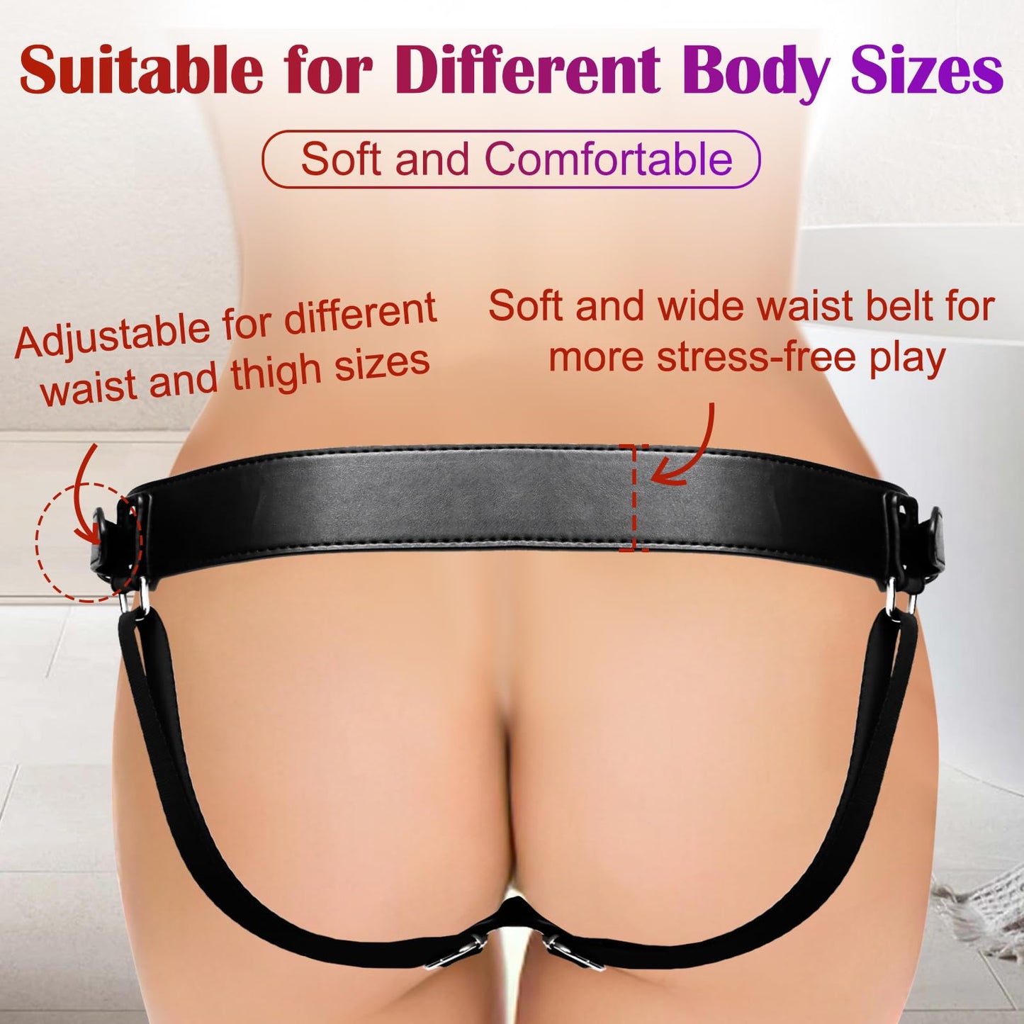 Strap On Dildo Harness Adult Sex Toys for Women Men Pegging Dildo, Adjustable Waist and Thigh Soft Nylon Vegan Leather Belt with 2 Size Metal O-Rings for Lesbian Gay Couple Vaginal Anal Play (Black)