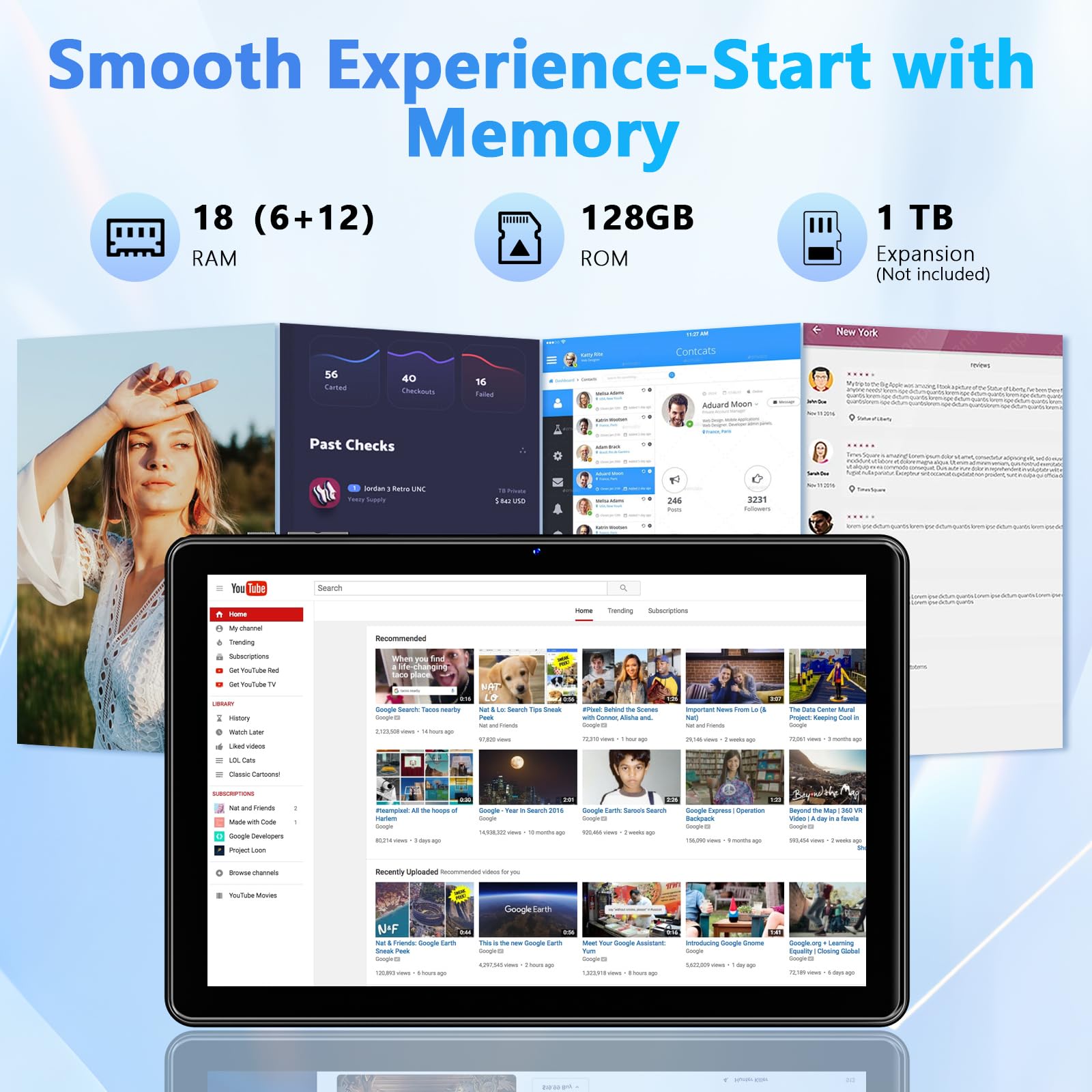 Aobante 10 Inch Tablet, Android 15 Tablets with 18GB RAM+128GB ROM(Expand to 1TB), Octa Core 1280 * 800 IPS HD Display, 6000mAh Battery, Dual 5MP+8MP Camera, 5G/2.4G WiFi