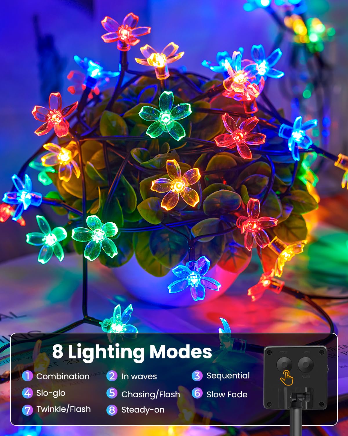 Brightown 60 LED Flower Solar String Lights Outdoor Waterproof Fairy Lights for Garden Yard Fence Patio Party Christmas Tree Wedding
