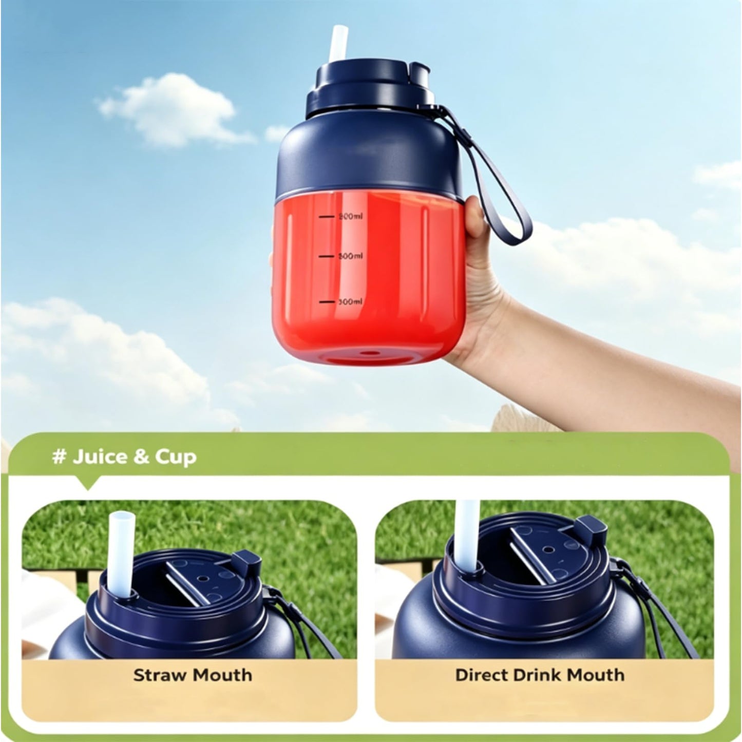 Portable Wireless Juicer Cup, 2026 New Portable Household Appliances Juicer, 1300 Ml/44 Fl Oz Wireless Juicer Cup, Dual Lid Compact Travel Drinking Cup for Travel, Gym, Home & Office