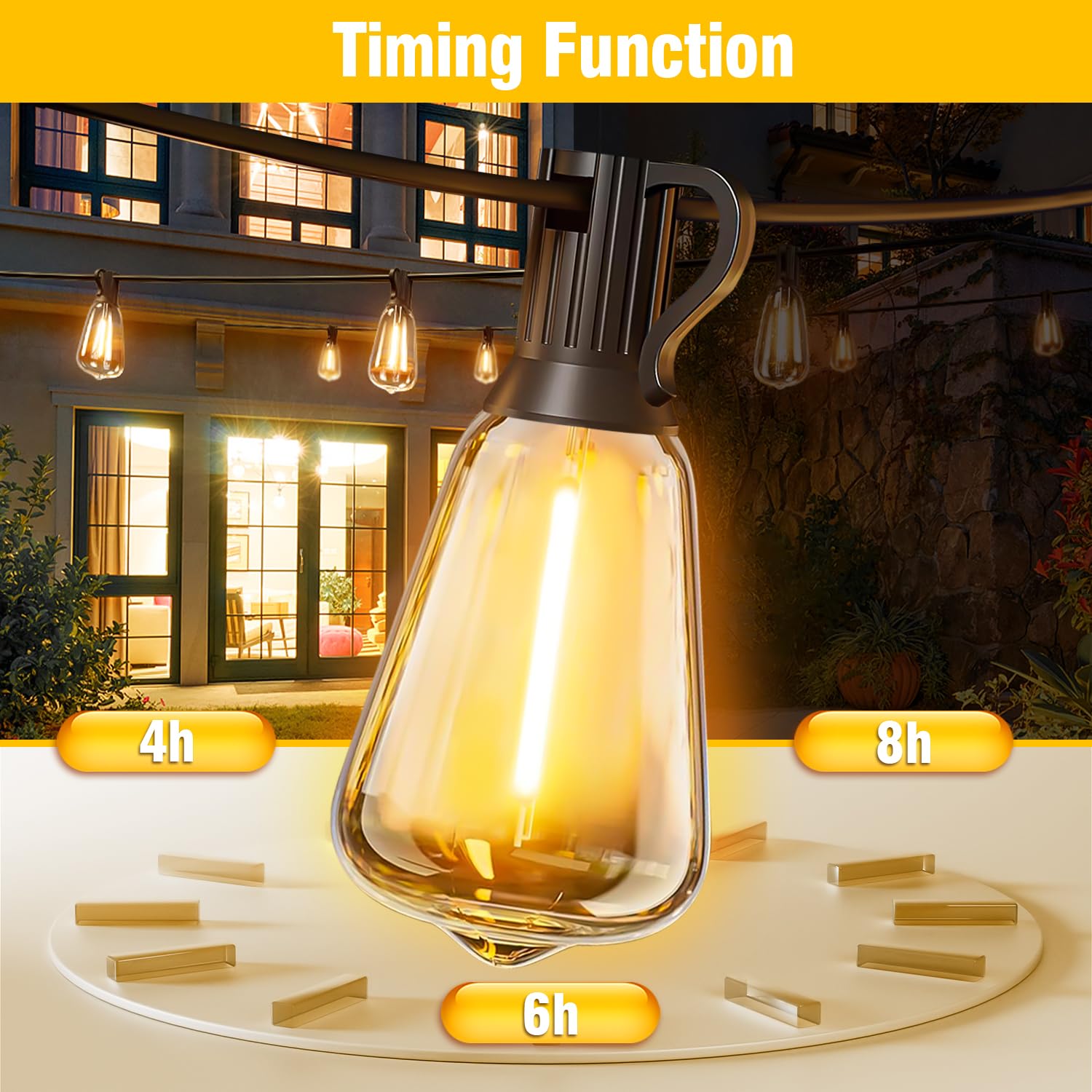 Skoiuc Solar String Lights Outdoor Waterproof with Remote & Timer, LED Shatterproof ST38 Bulbs, USB & Solar Powered Patio Lights for Backyard, Porch, Garden, Wedding, Christmas Decor