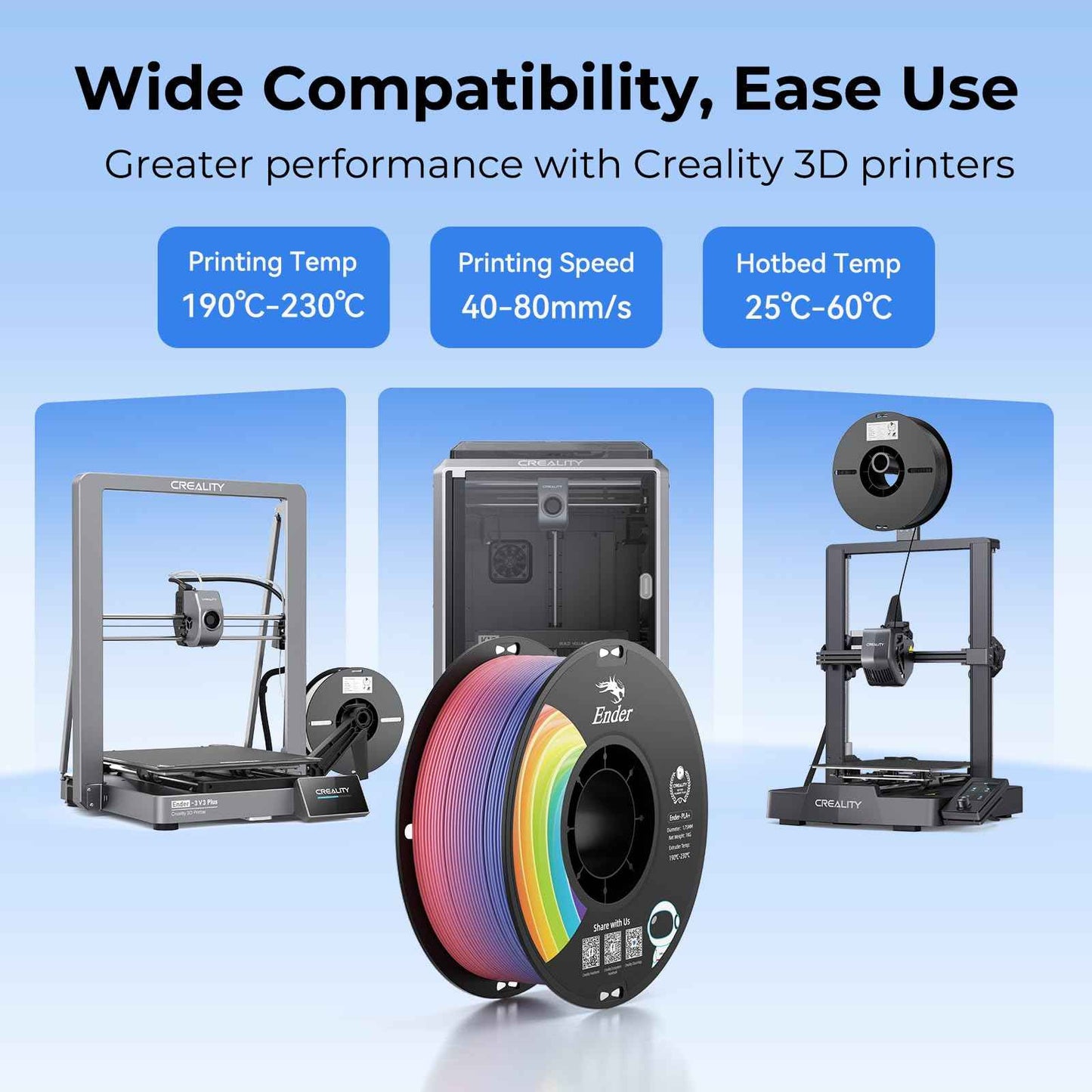 Creality 3D Printer Filament, PLA Filament Bundle for 3D Printing, Ender PLA Filament No-Tangling, Strong Bonding & Overhang Performance, Accuracy +/- 0.02mm