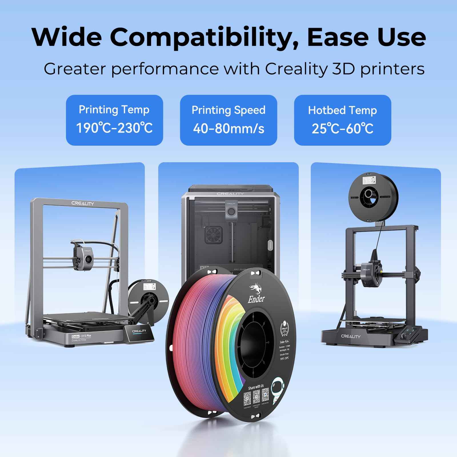 Creality 3D Printer Filament, PLA Filament Bundle for 3D Printing, Ender PLA Filament No-Tangling, Strong Bonding & Overhang Performance, Accuracy +/- 0.02mm