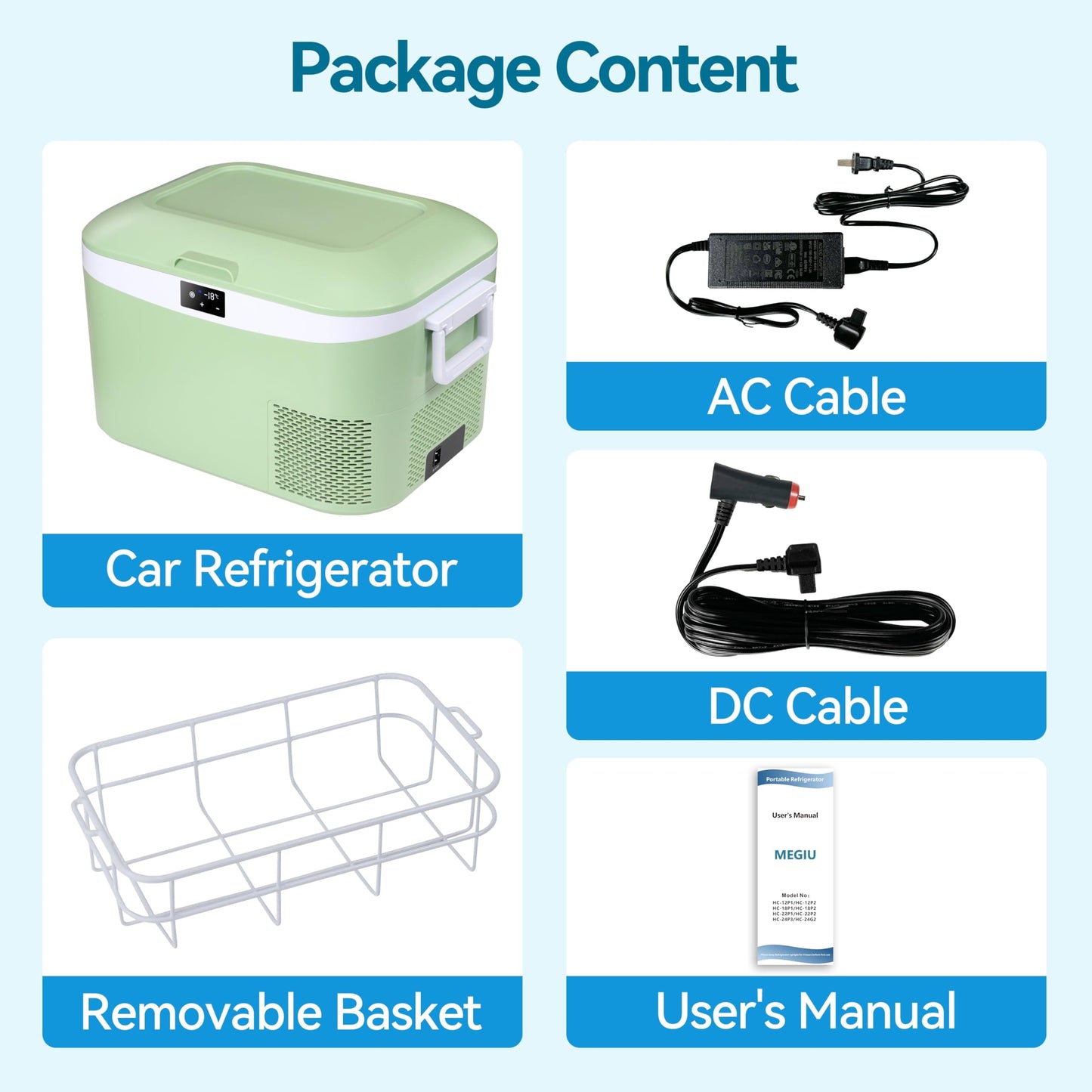 Megiu 12 Volt Car Refrigerator Portable Freezer Compressor Cooler -18~+15℃ with 12V / 24V DC 110～240 Volt AC