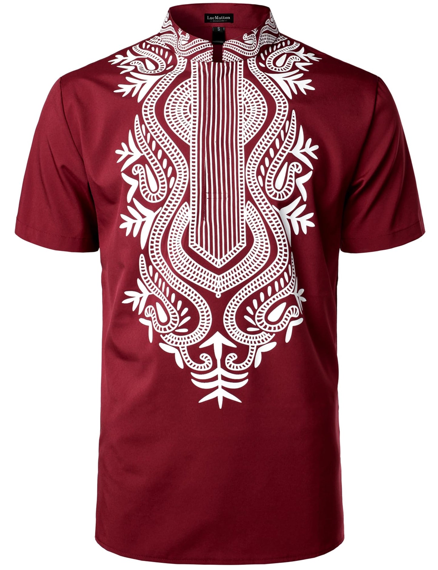 LucMatton Men's African Short Sleeve Hidden Button Shirt Metallic Foil Stamping Dashiki T Shirt